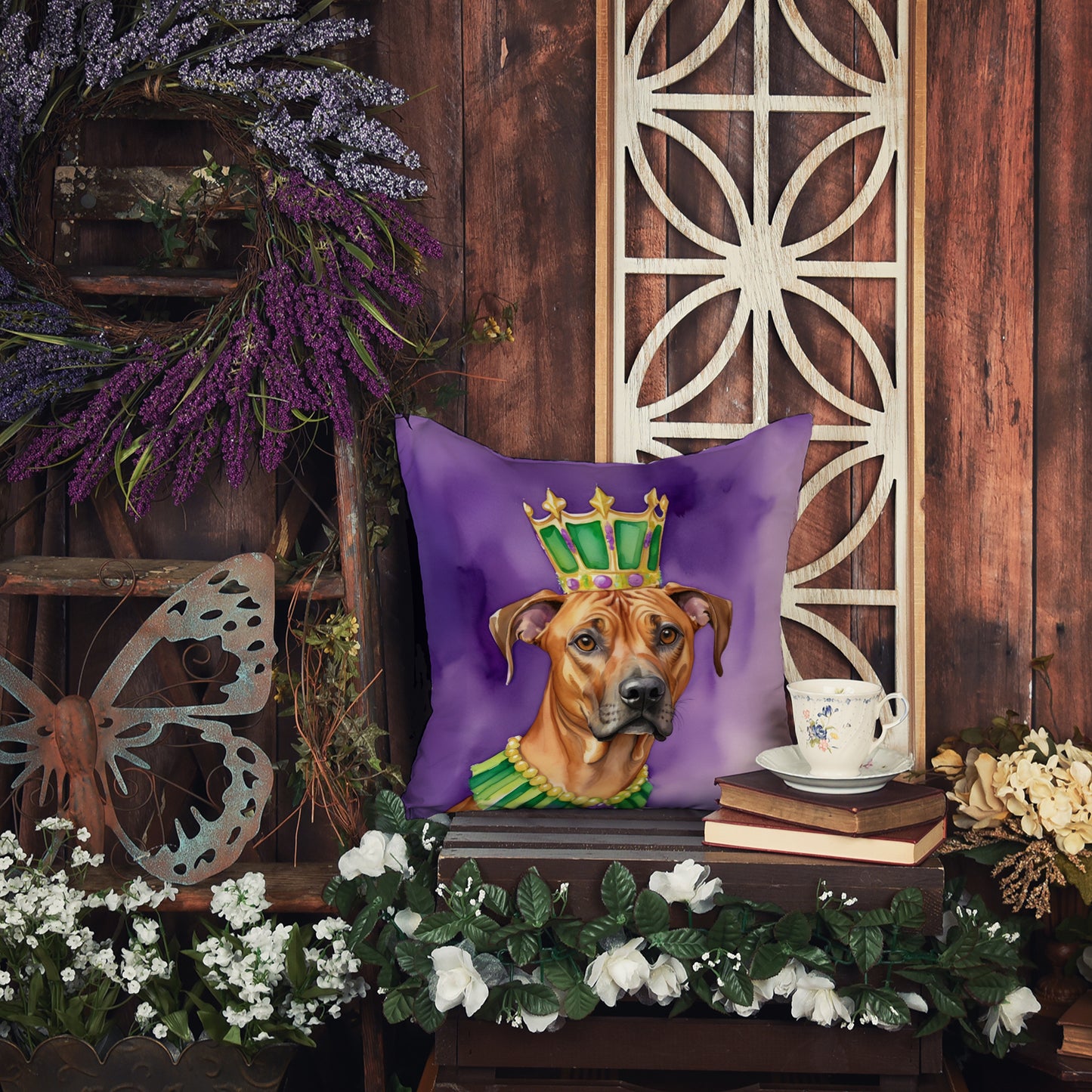 Rhodesian Ridgeback King of Mardi Gras Throw Pillow