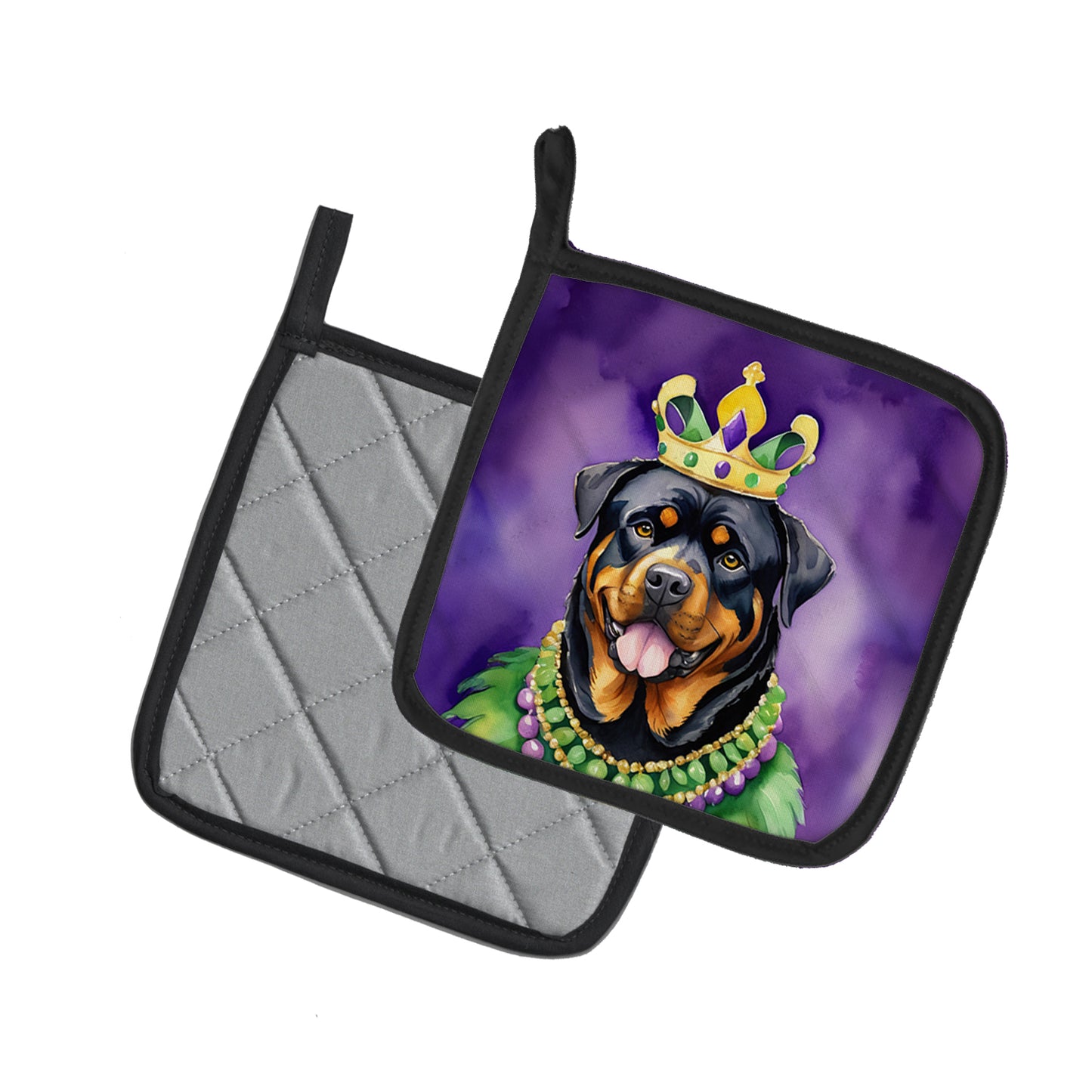 Rottweiler King of Mardi Gras Pair of Pot Holders