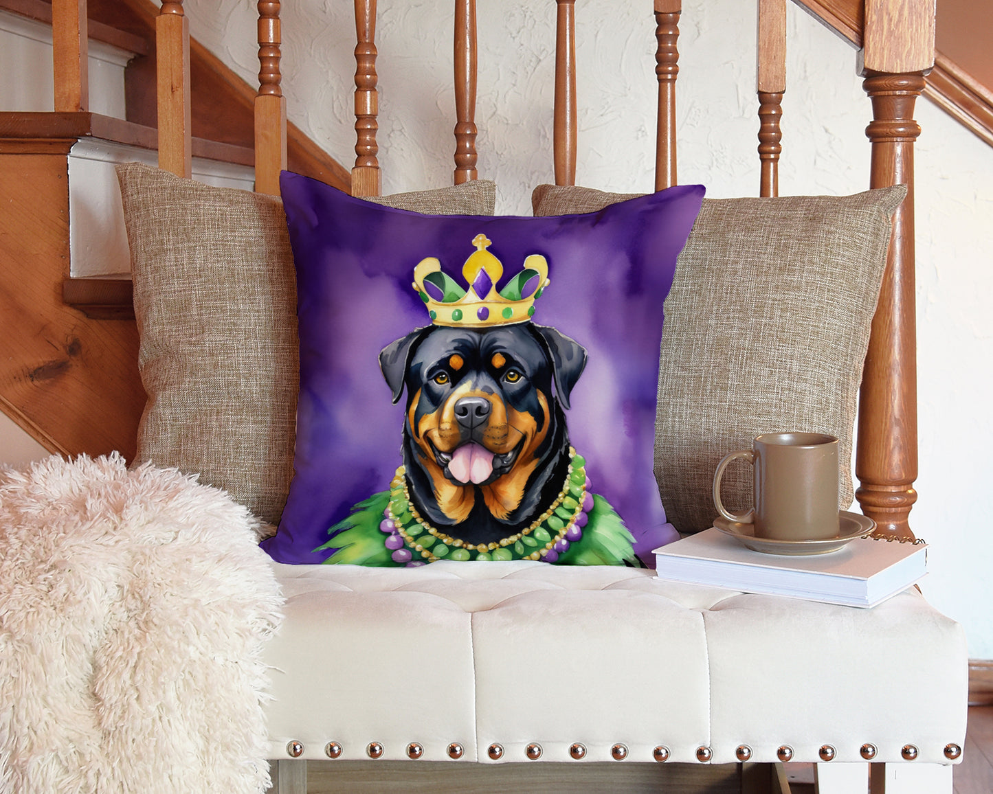 Rottweiler King of Mardi Gras Throw Pillow