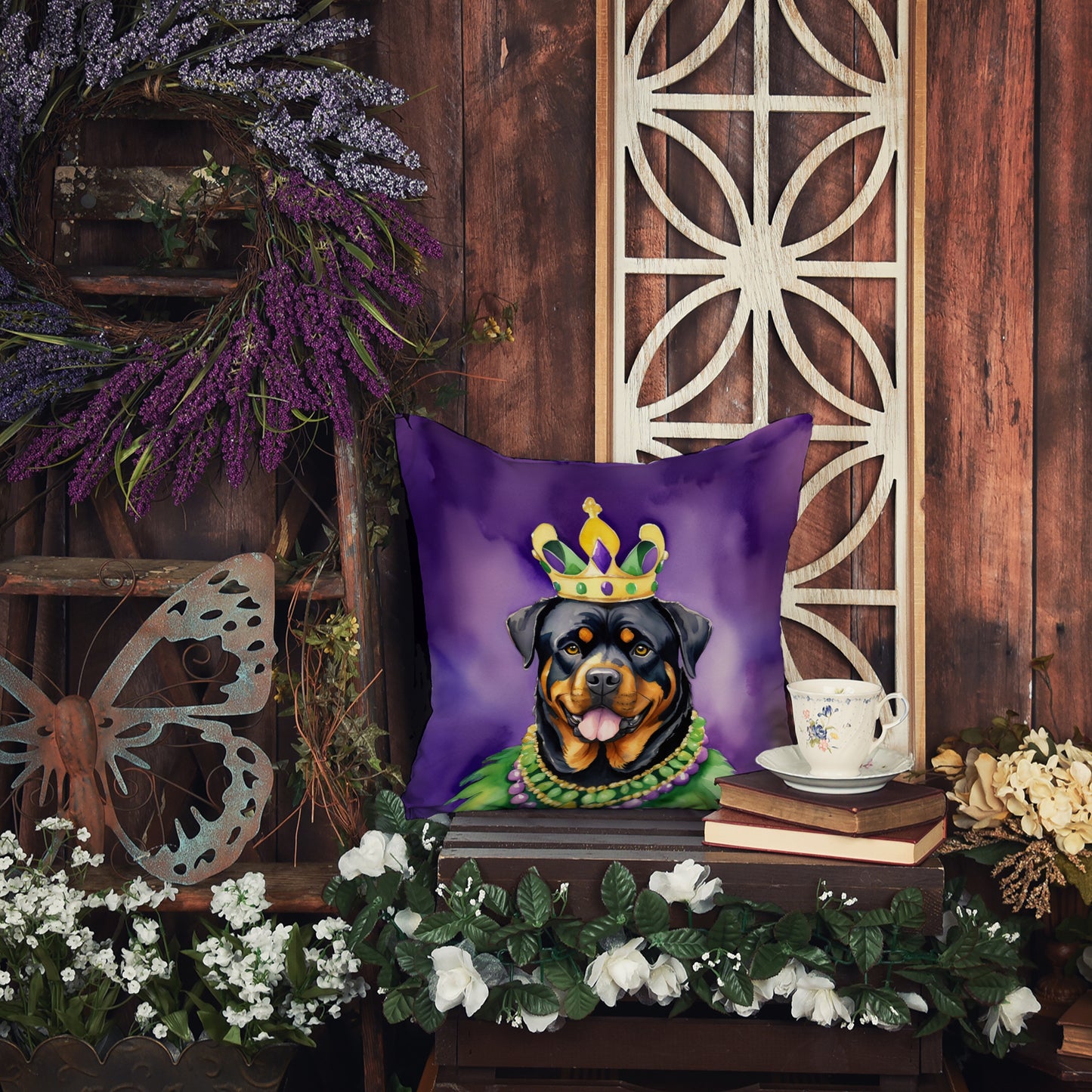 Rottweiler King of Mardi Gras Throw Pillow