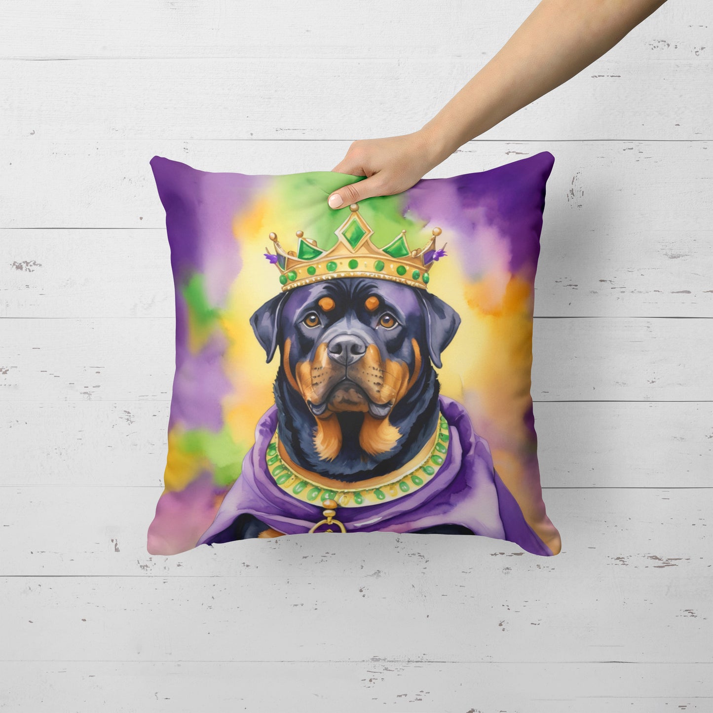 Rottweiler King of Mardi Gras Throw Pillow