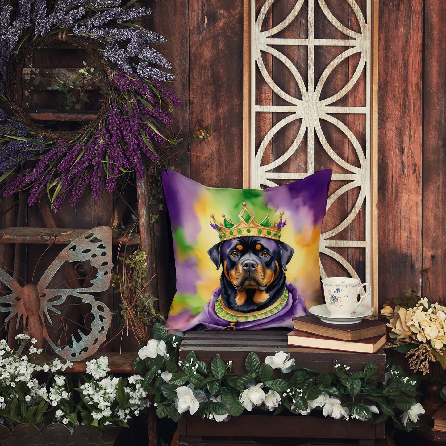 Rottweiler King of Mardi Gras Throw Pillow