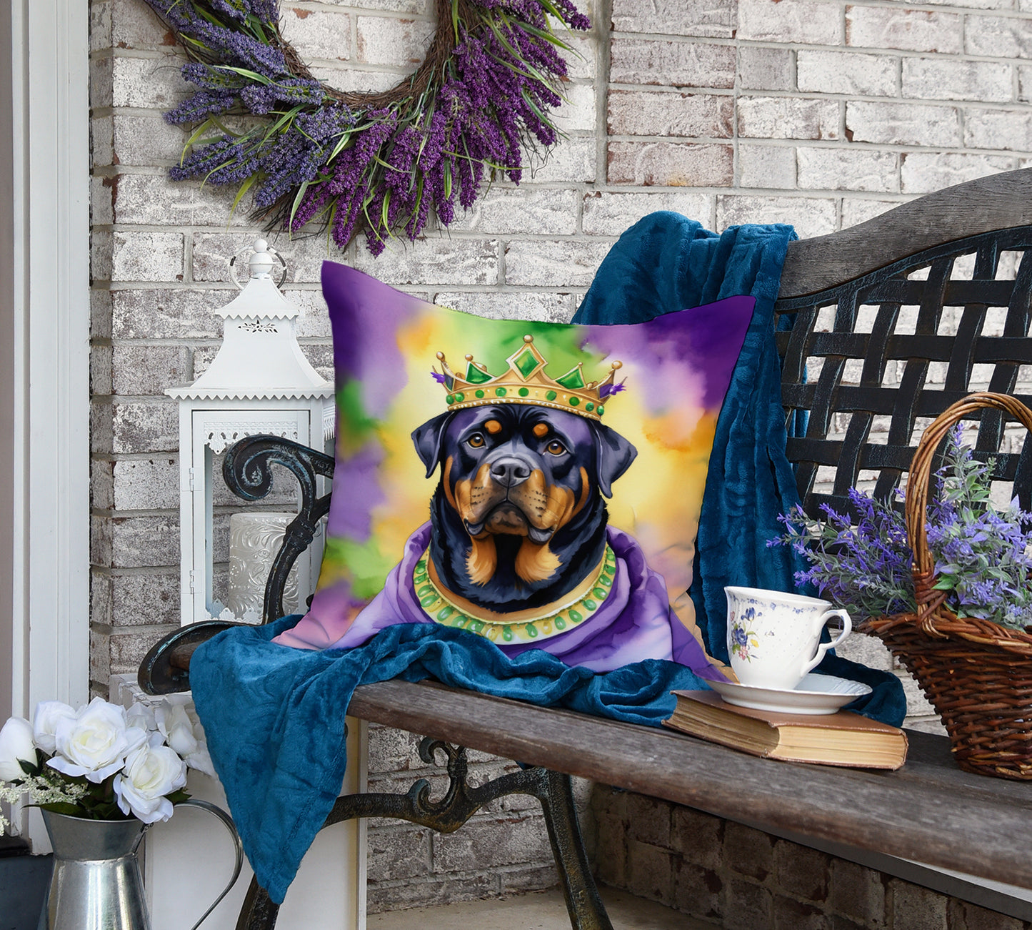 Rottweiler King of Mardi Gras Throw Pillow