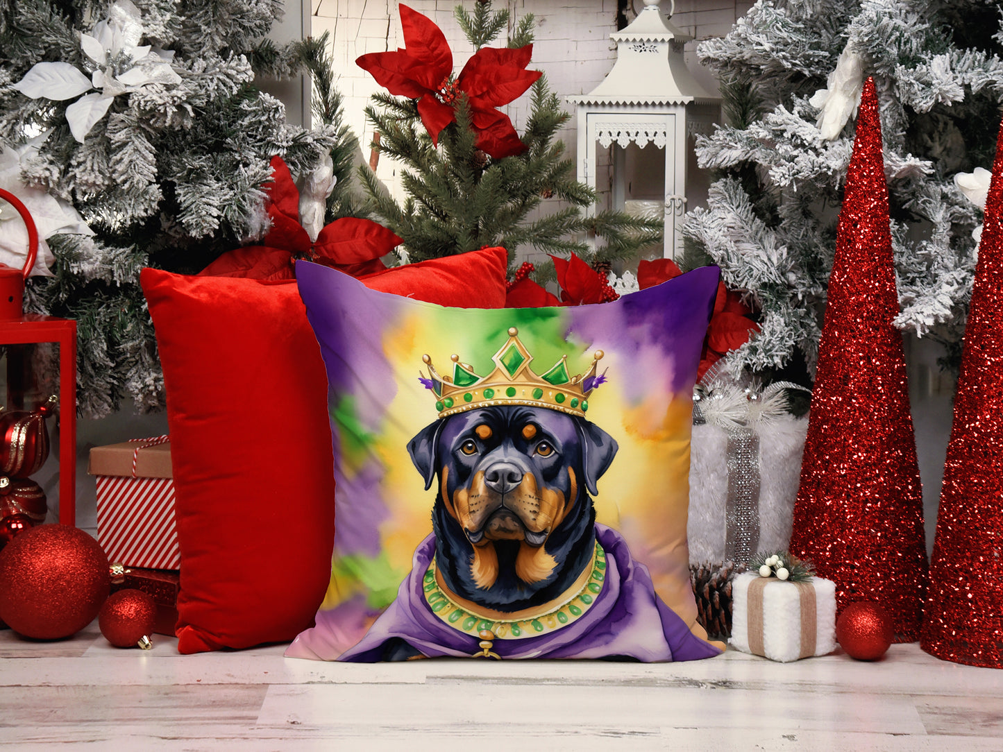 Rottweiler King of Mardi Gras Throw Pillow