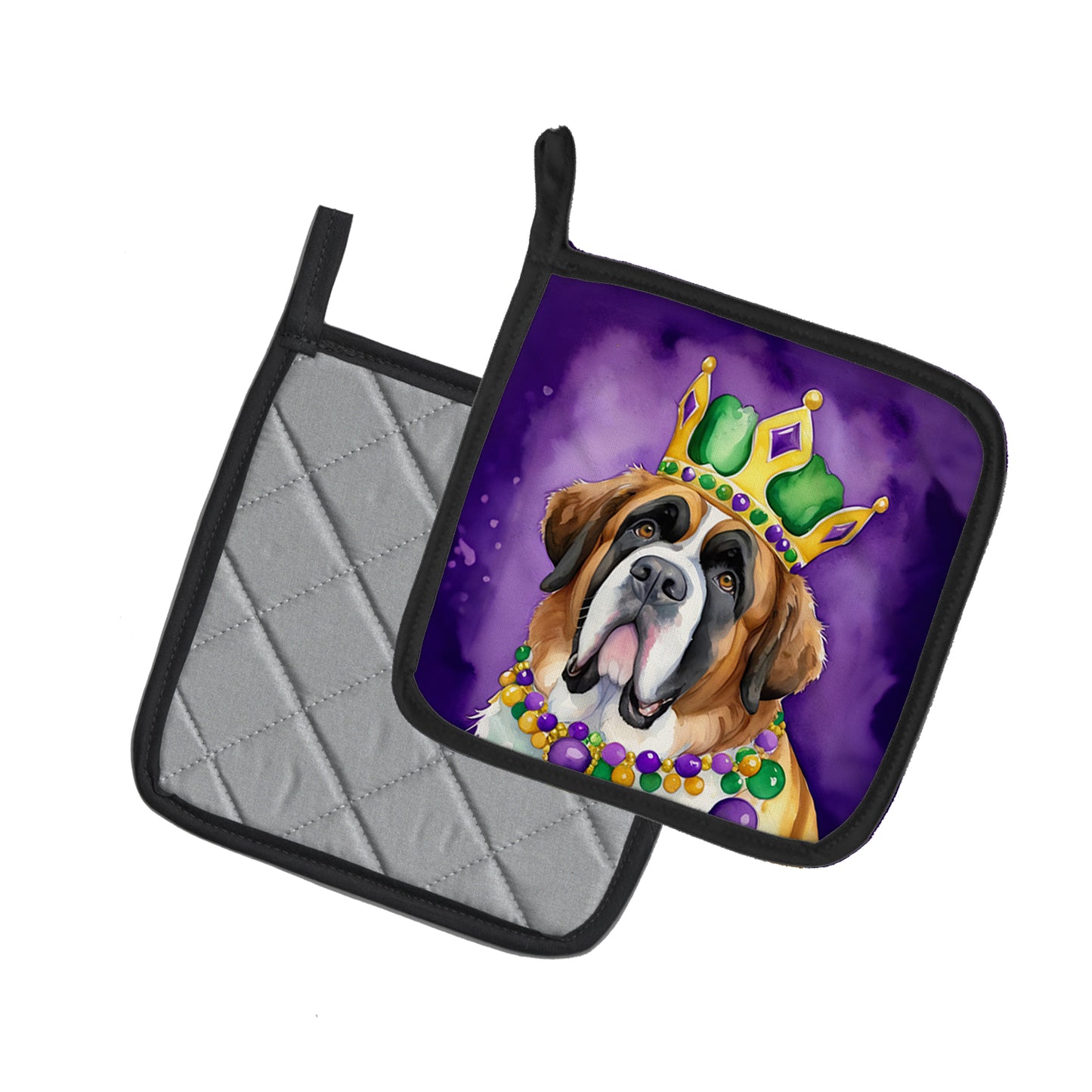 Saint Bernard King of Mardi Gras Pair of Pot Holders