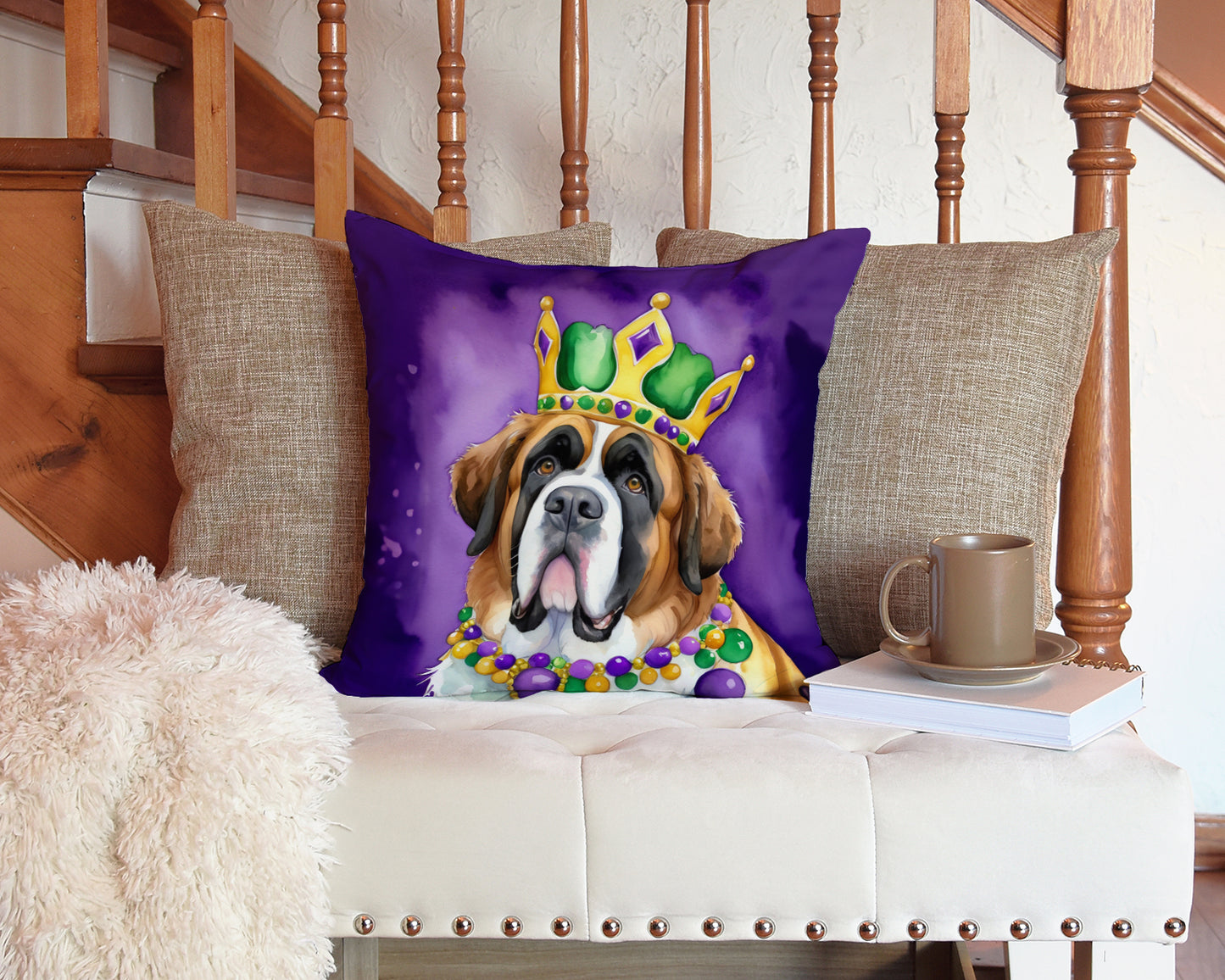Saint Bernard King of Mardi Gras Throw Pillow