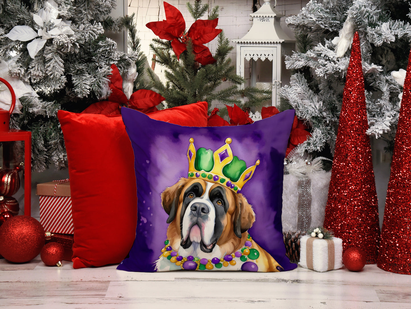 Saint Bernard King of Mardi Gras Throw Pillow