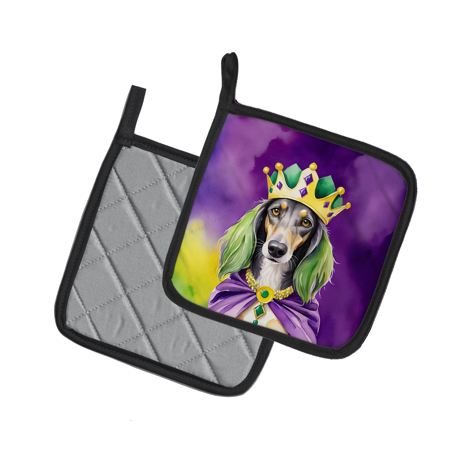 Saluki King of Mardi Gras Pair of Pot Holders