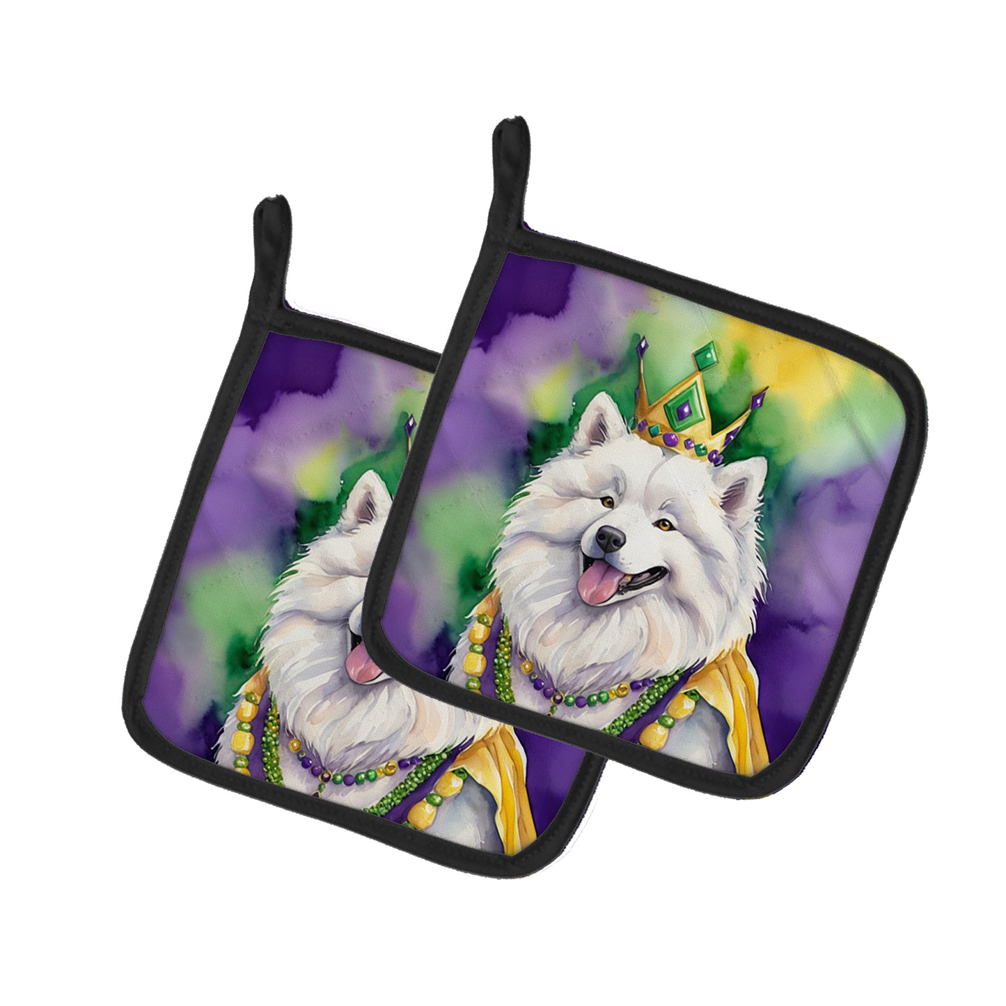 Buy this Samoyed King of Mardi Gras Pair of Pot Holders