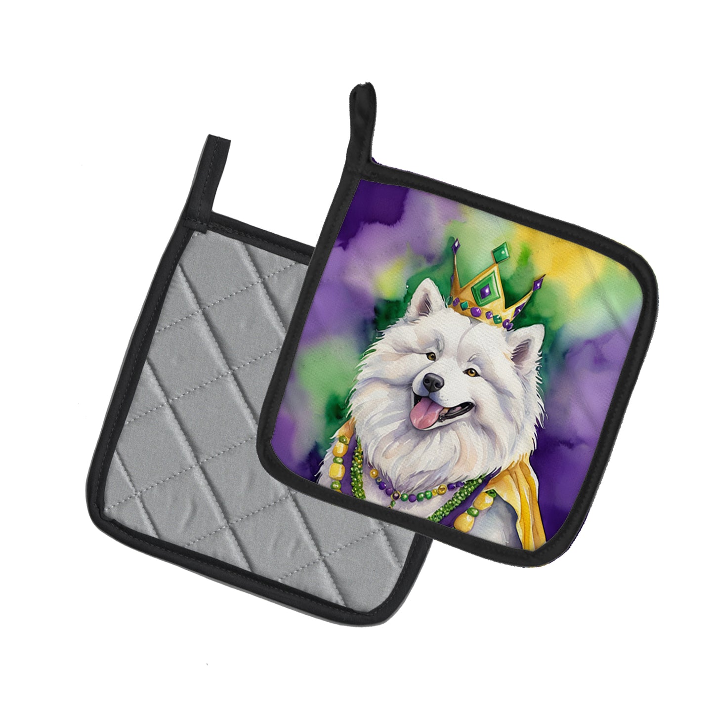 Samoyed King of Mardi Gras Pair of Pot Holders