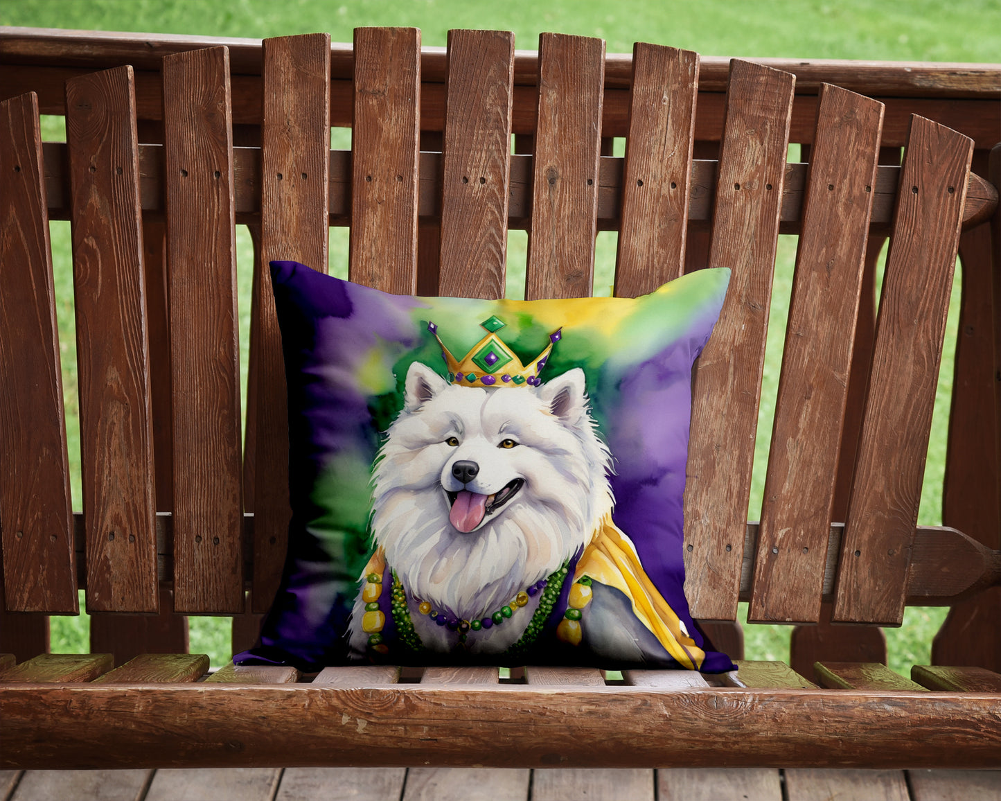 Samoyed King of Mardi Gras Throw Pillow