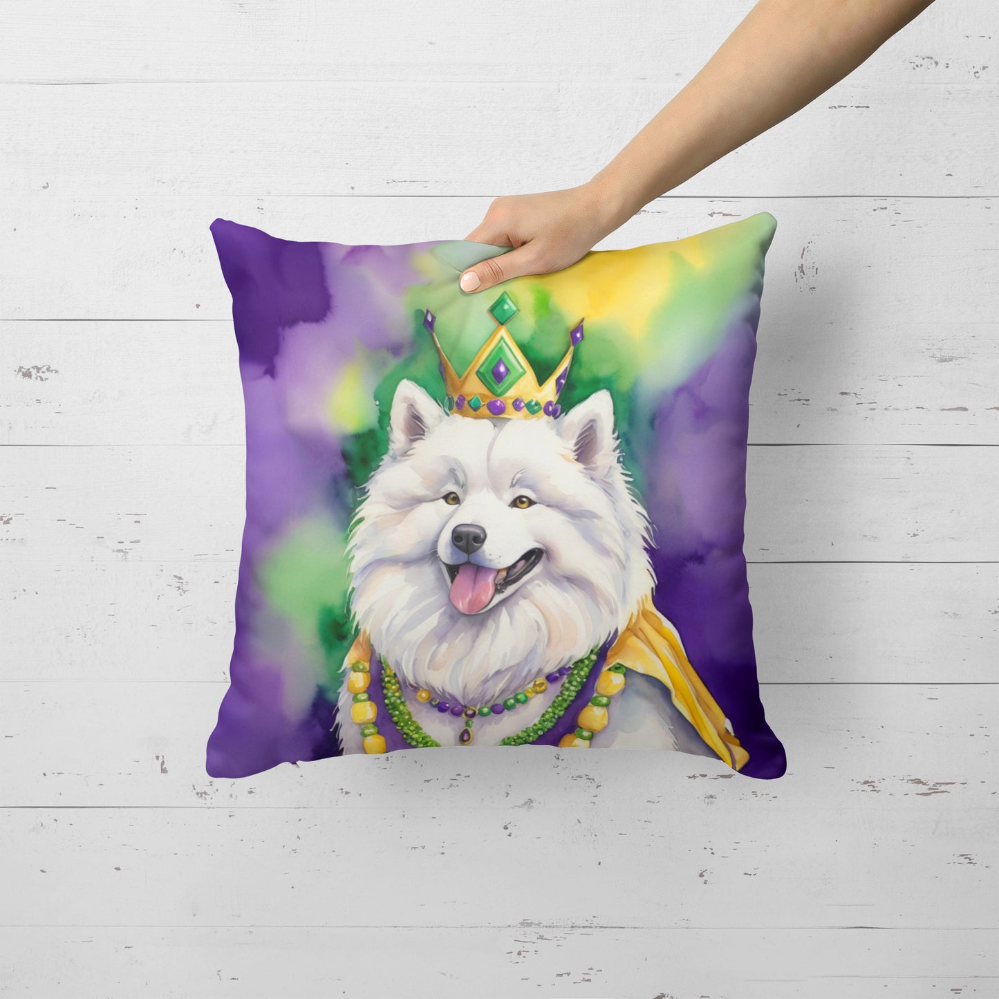 Samoyed King of Mardi Gras Throw Pillow