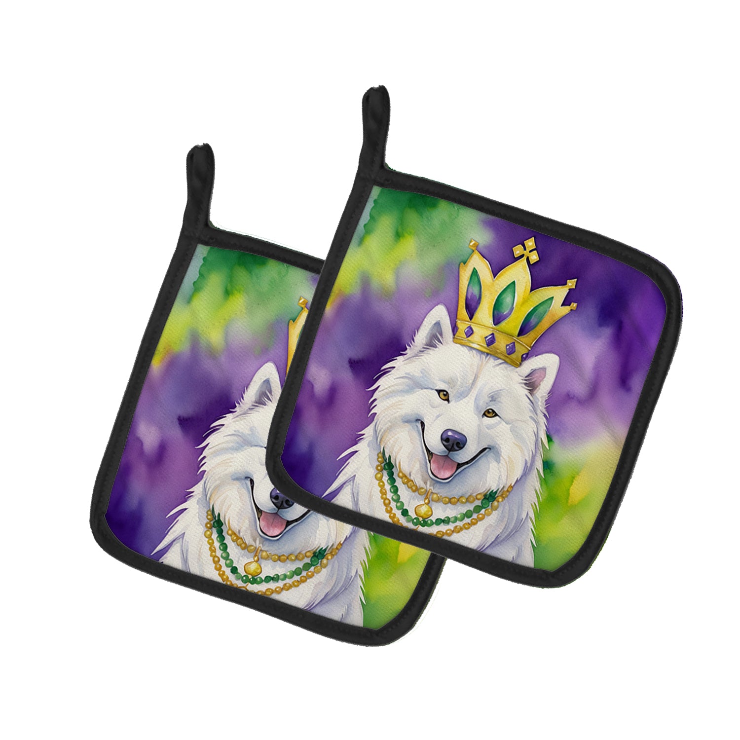 Buy this Samoyed King of Mardi Gras Pair of Pot Holders