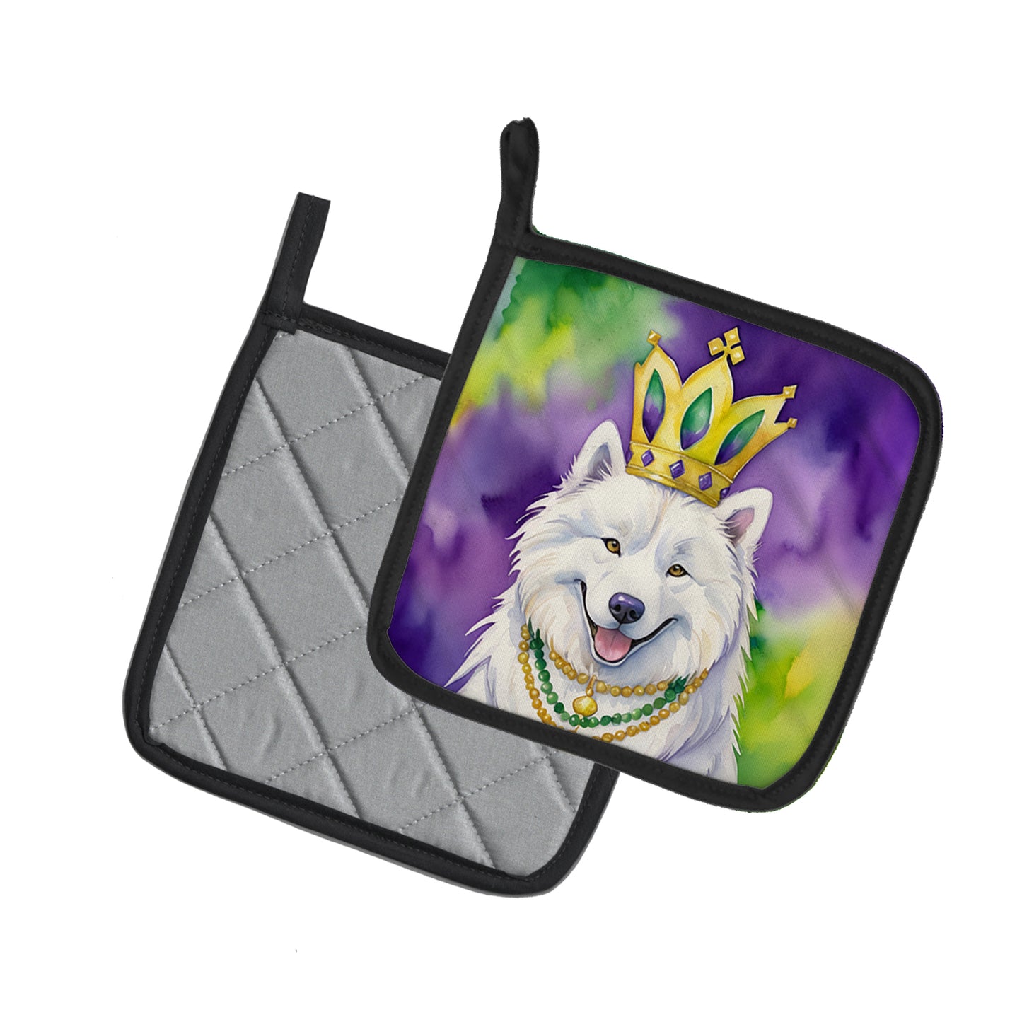 Samoyed King of Mardi Gras Pair of Pot Holders