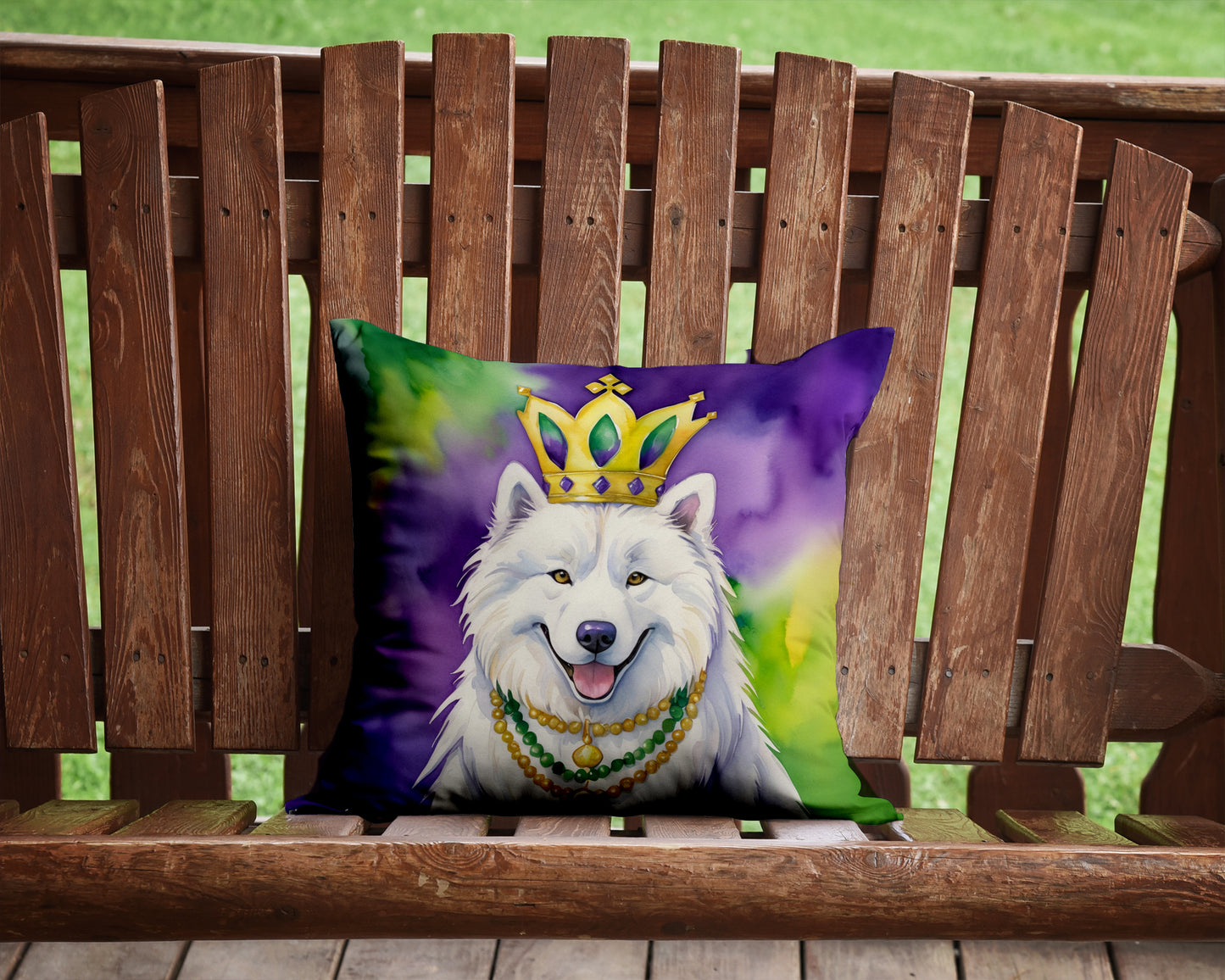 Samoyed King of Mardi Gras Throw Pillow