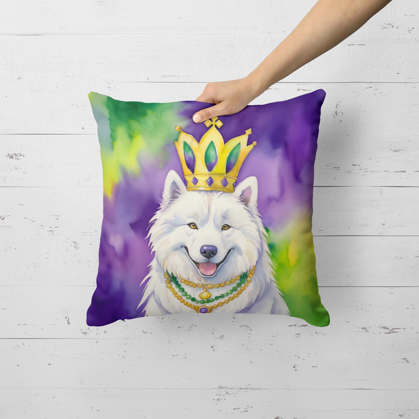 Samoyed King of Mardi Gras Throw Pillow