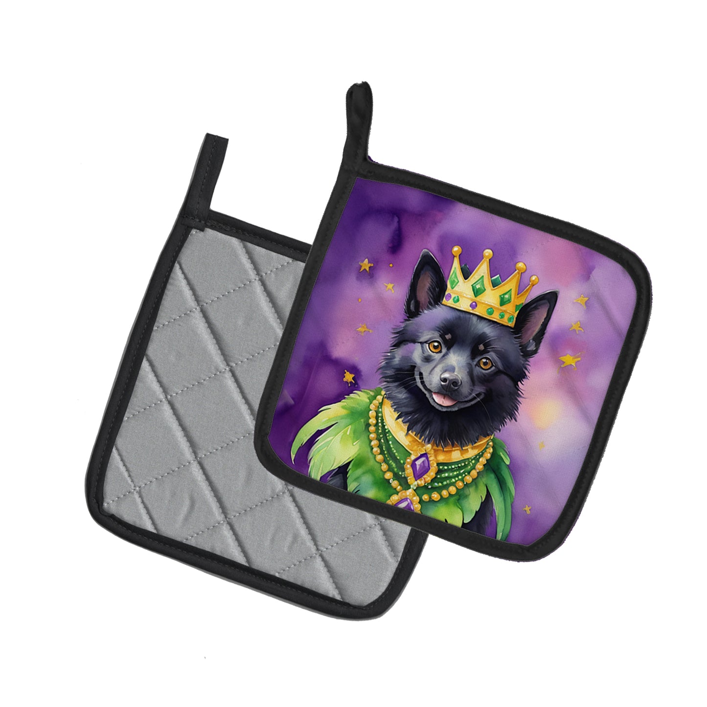 Schipperke King of Mardi Gras Pair of Pot Holders