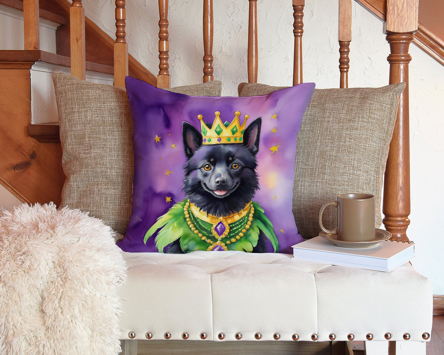 Schipperke King of Mardi Gras Throw Pillow