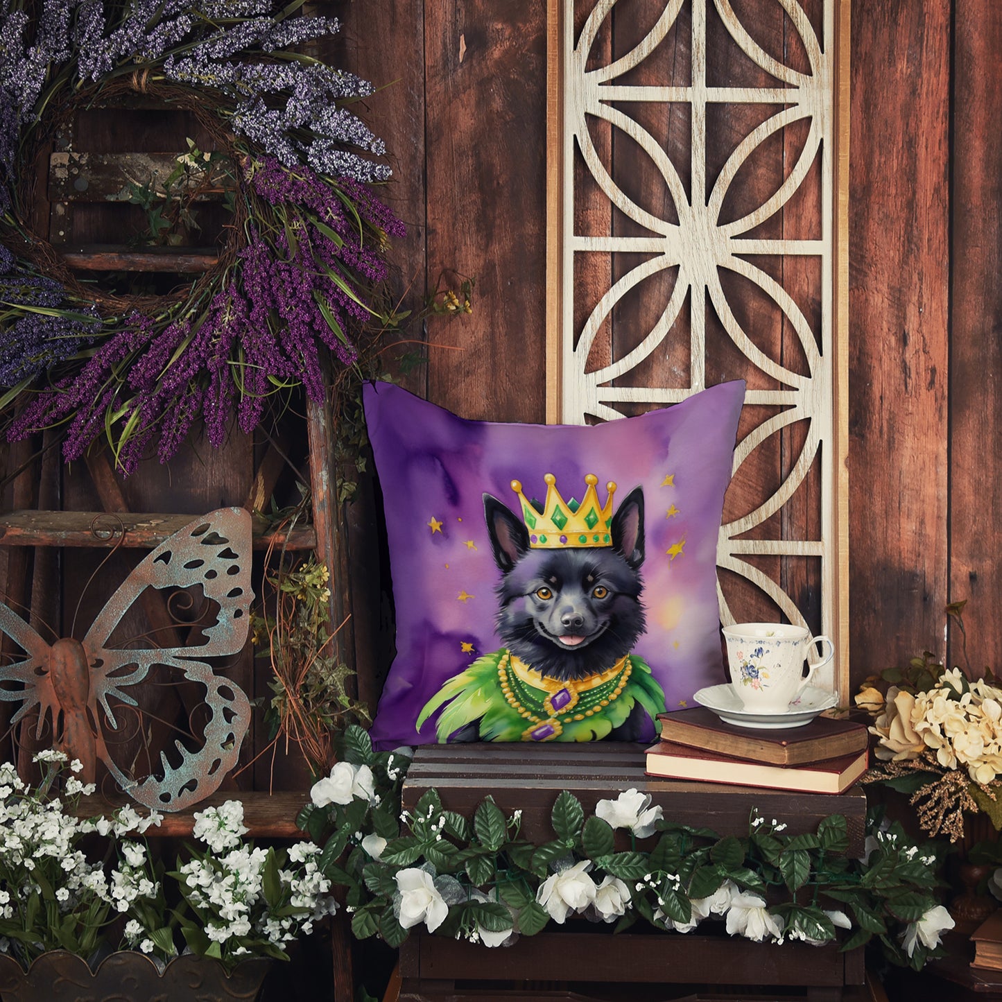 Schipperke King of Mardi Gras Throw Pillow