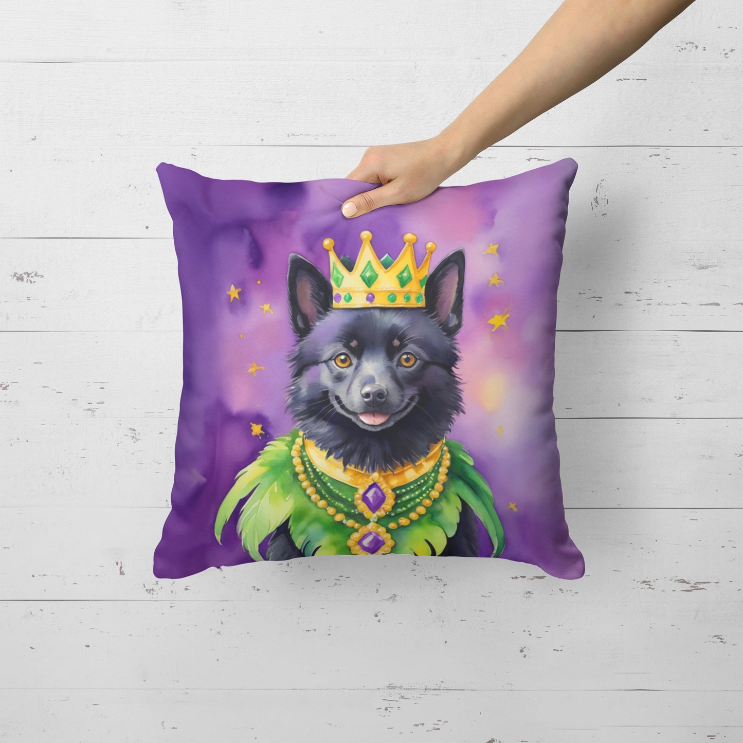 Schipperke King of Mardi Gras Throw Pillow