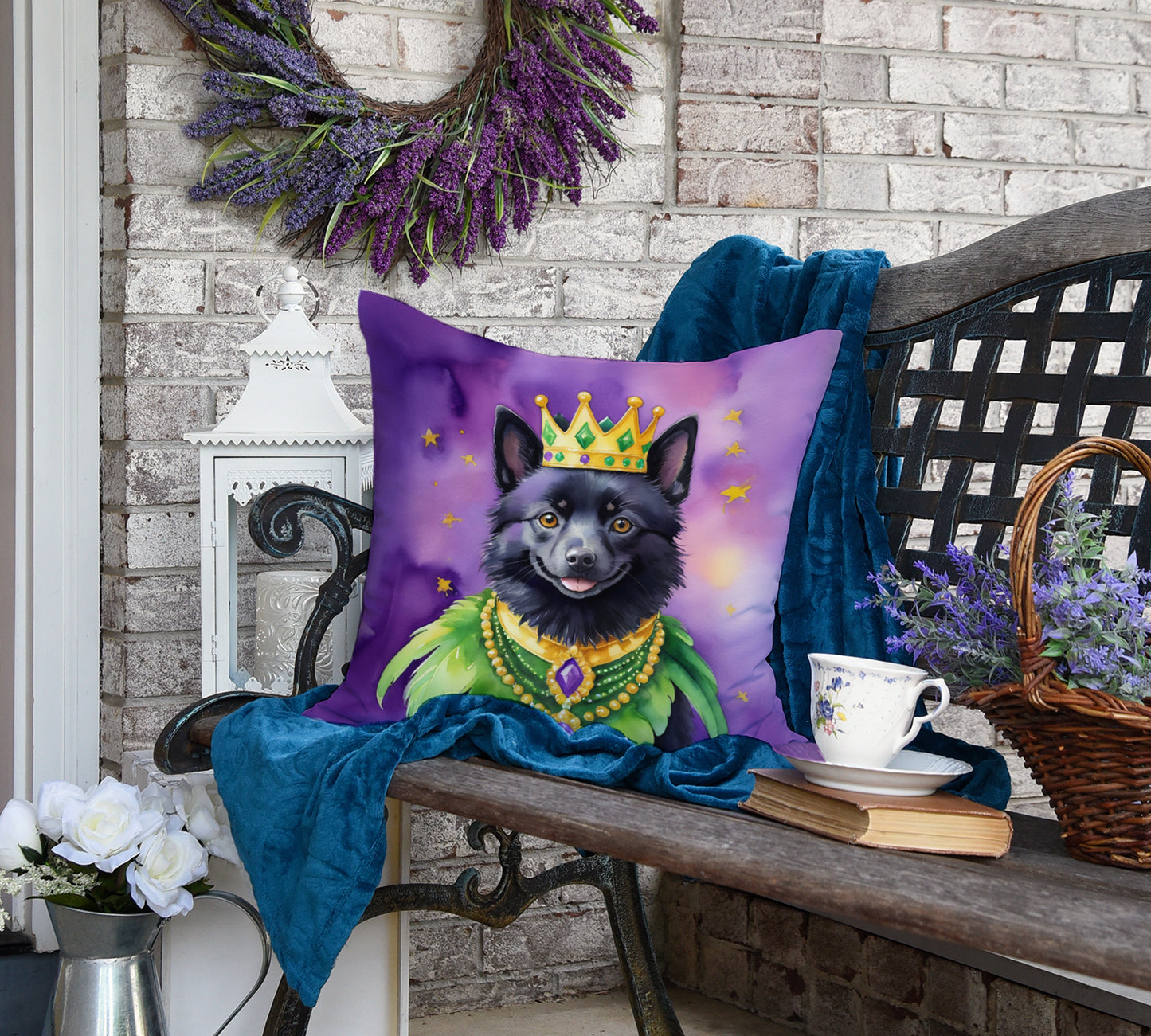 Schipperke King of Mardi Gras Throw Pillow