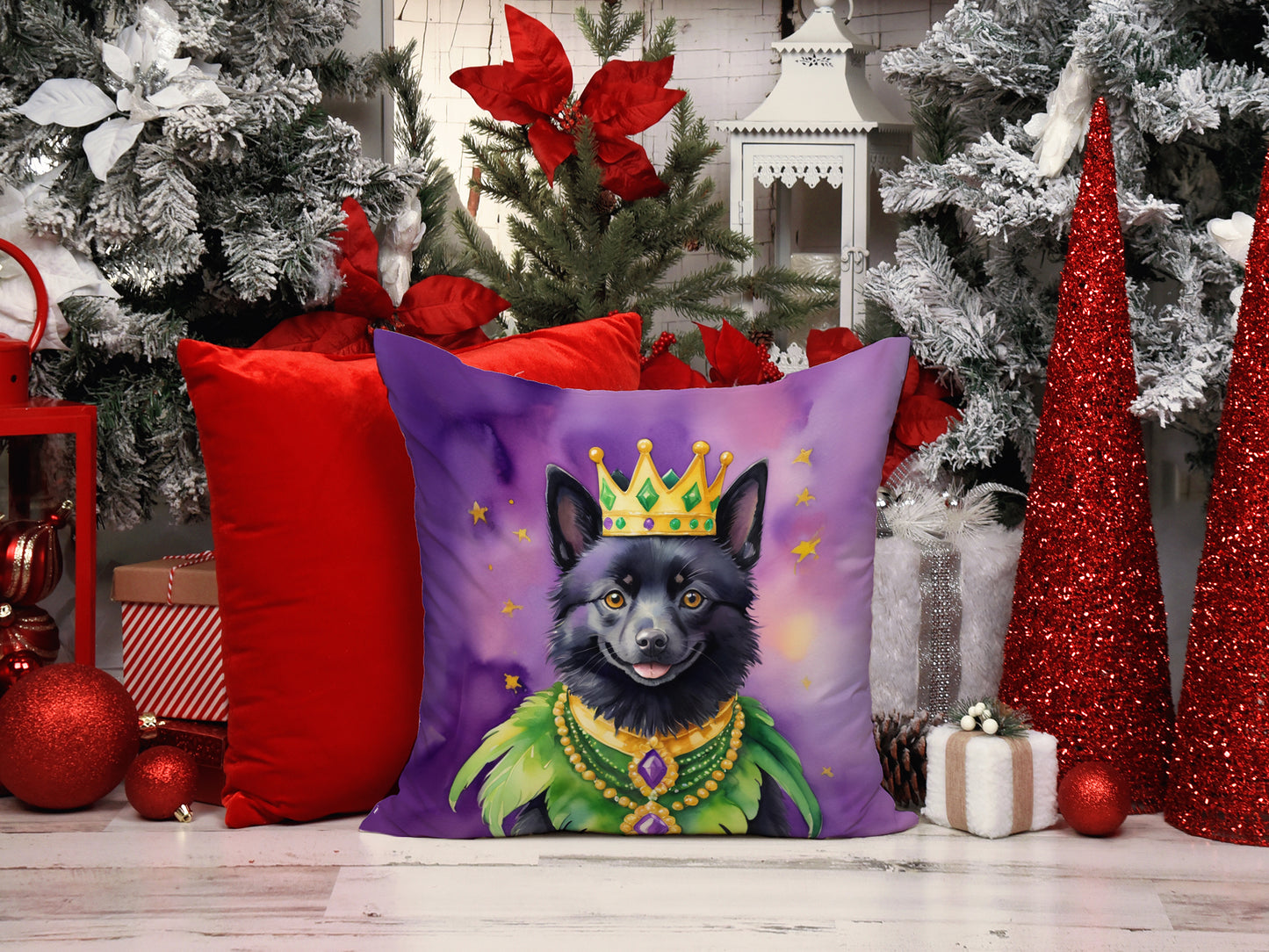 Schipperke King of Mardi Gras Throw Pillow