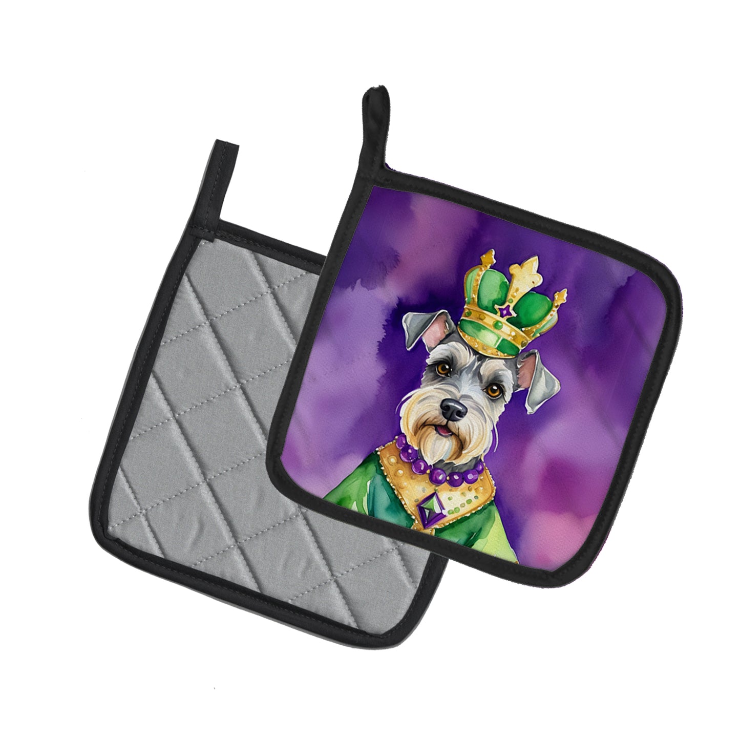 Schnauzer King of Mardi Gras Pair of Pot Holders