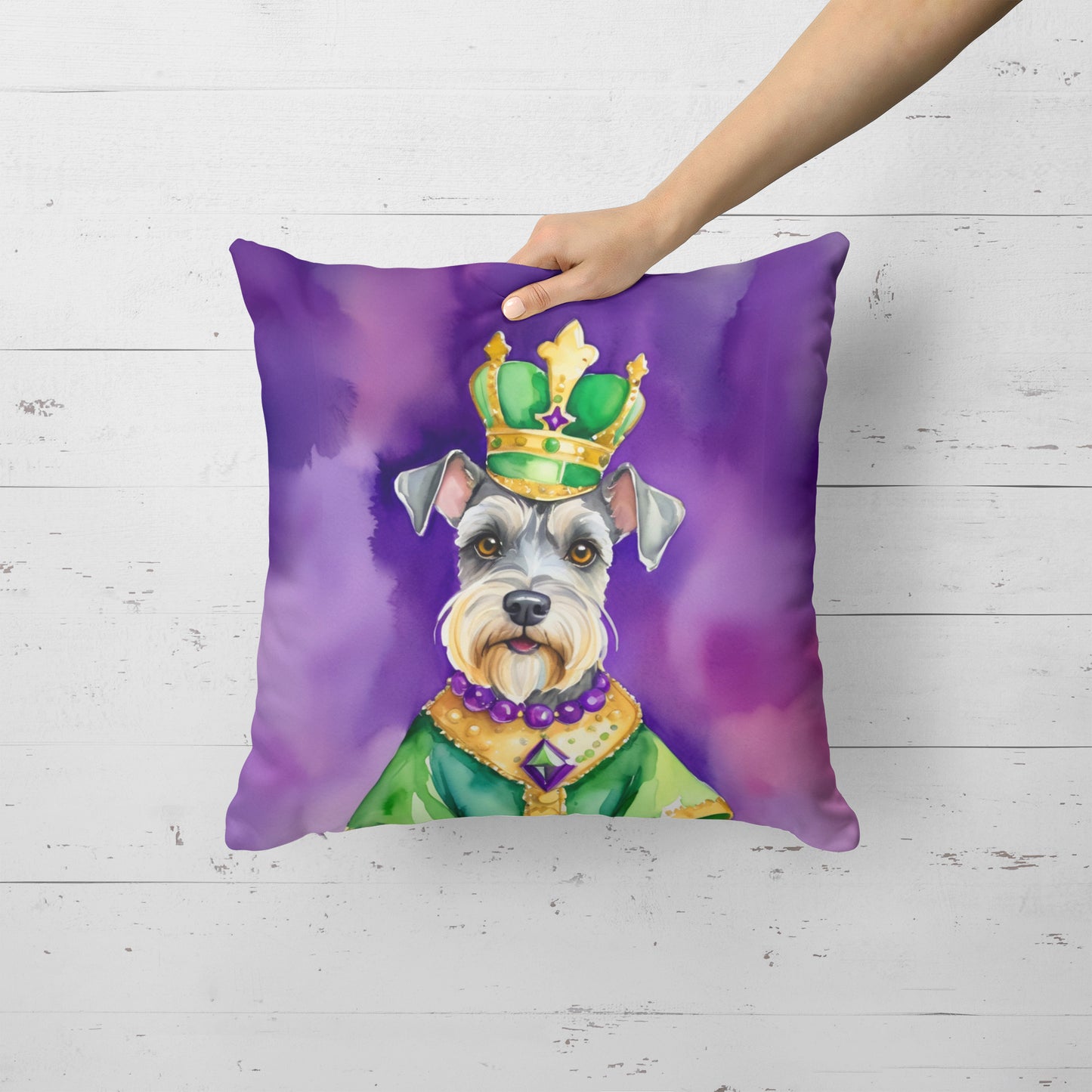 Schnauzer King of Mardi Gras Throw Pillow