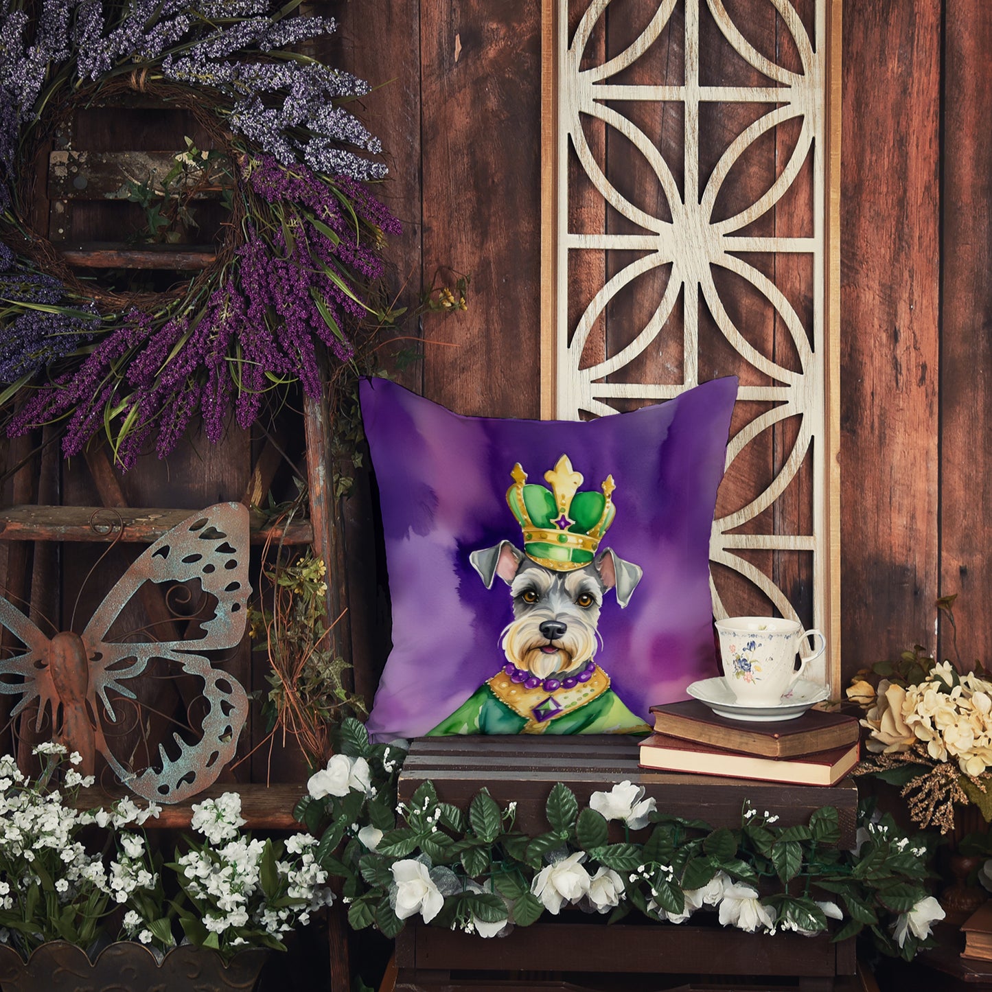 Schnauzer King of Mardi Gras Throw Pillow