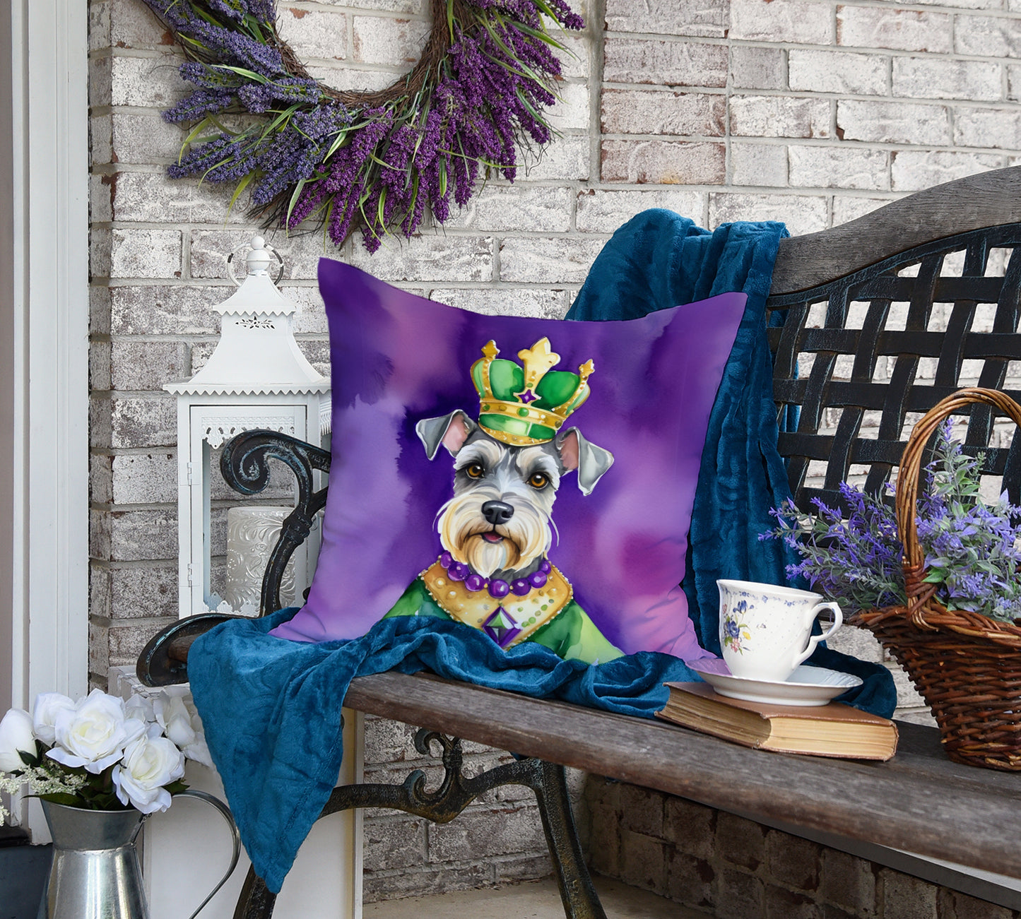 Schnauzer King of Mardi Gras Throw Pillow