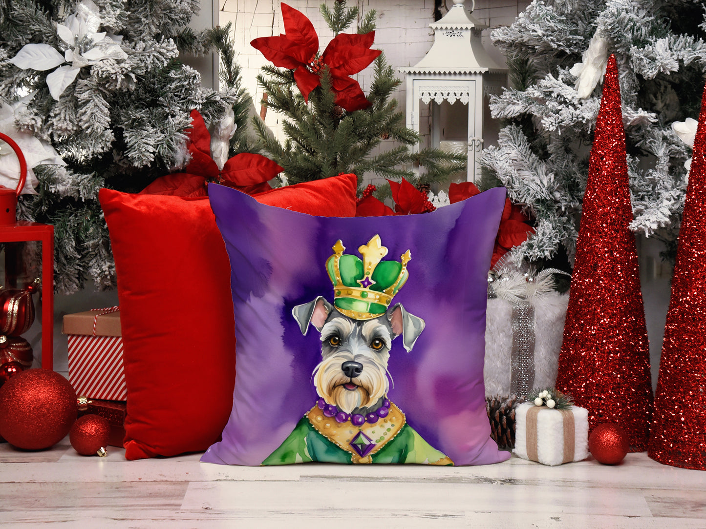 Schnauzer King of Mardi Gras Throw Pillow