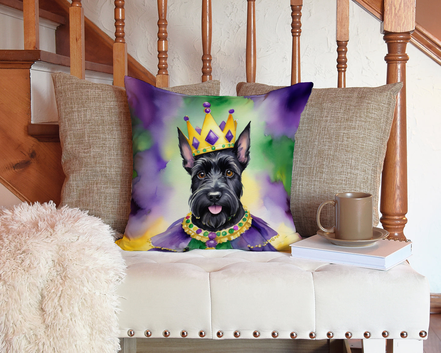 Scottish Terrier King of Mardi Gras Throw Pillow