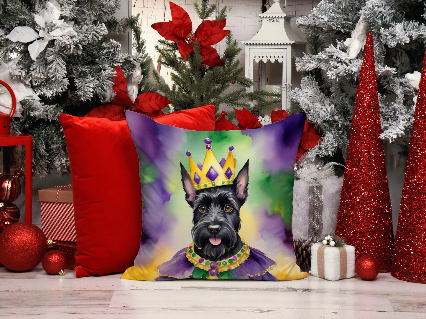 Scottish Terrier King of Mardi Gras Throw Pillow