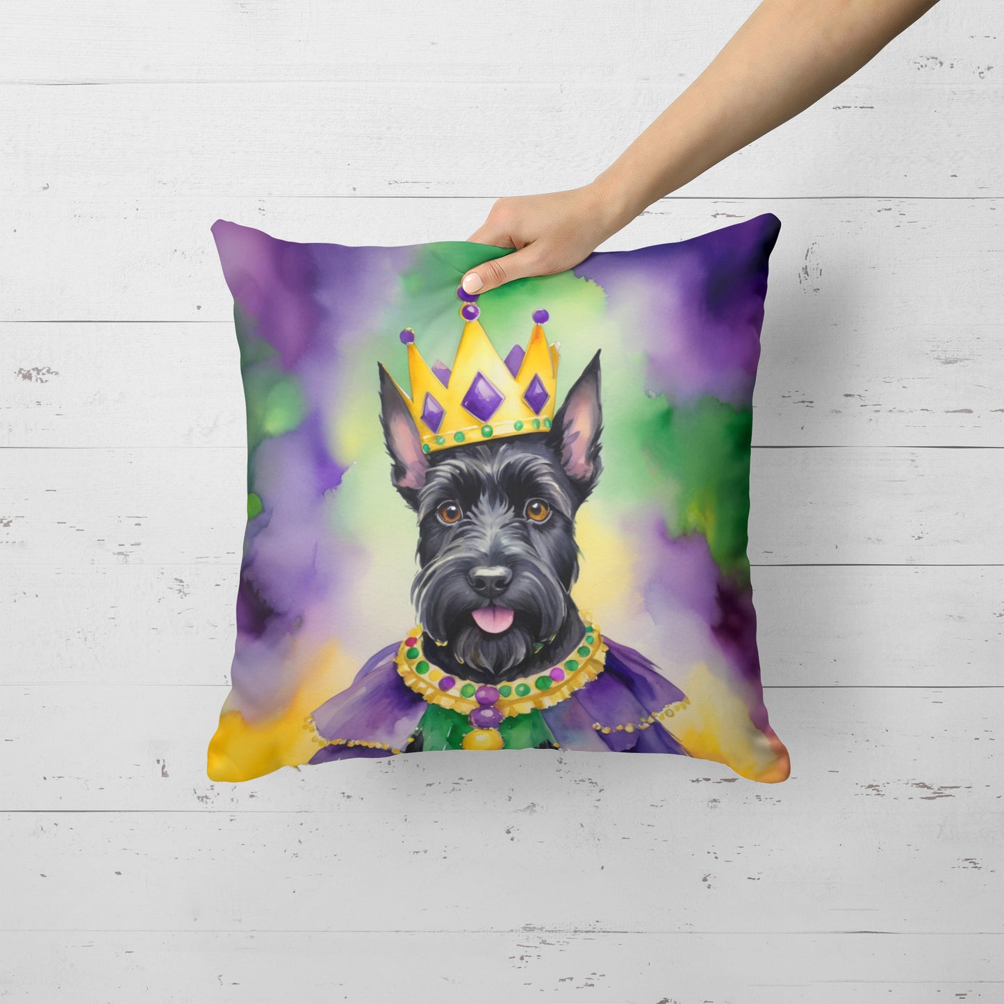 Scottish Terrier King of Mardi Gras Throw Pillow