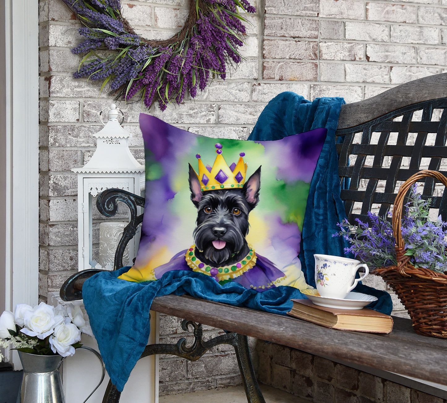 Scottish Terrier King of Mardi Gras Throw Pillow