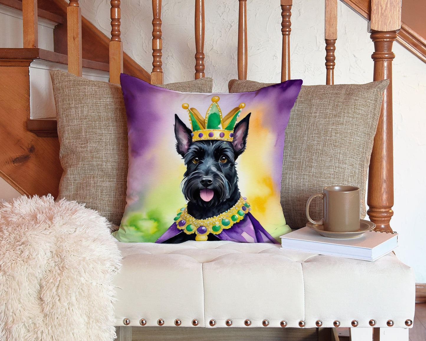 Scottish Terrier King of Mardi Gras Throw Pillow