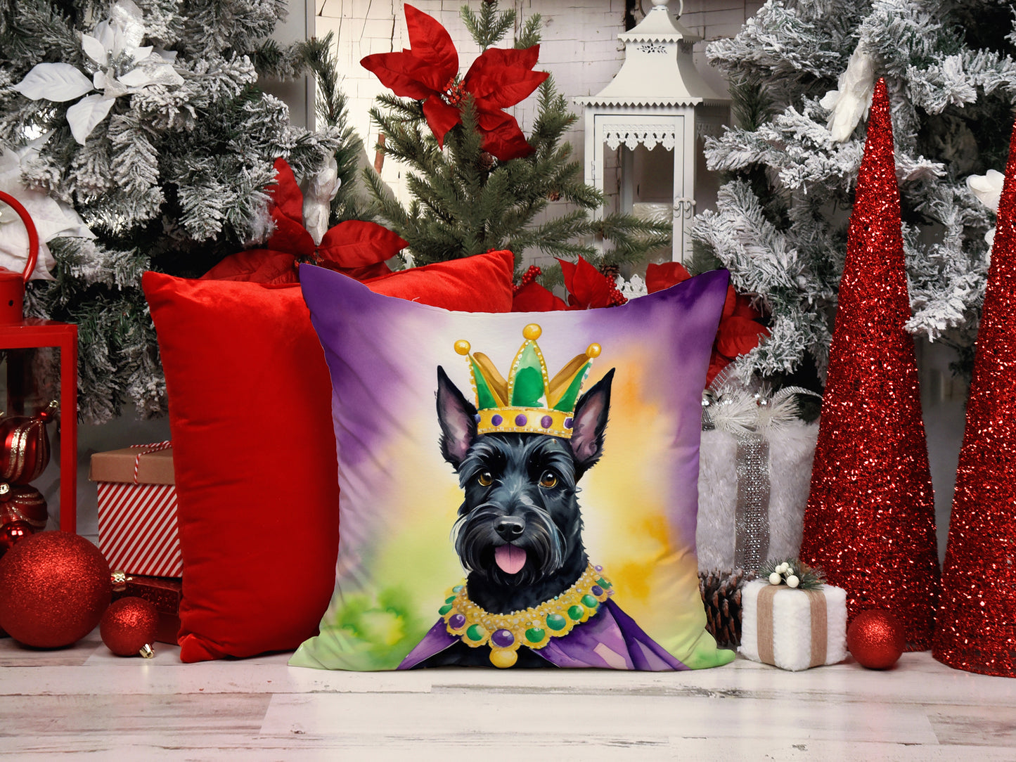 Scottish Terrier King of Mardi Gras Throw Pillow