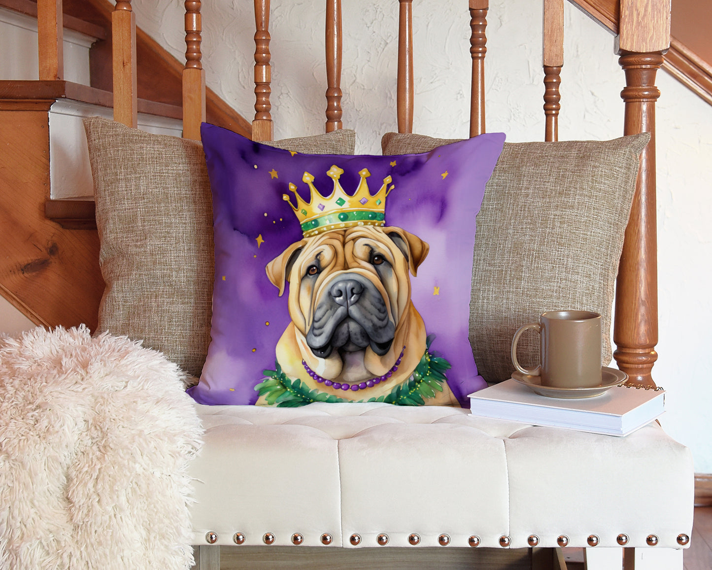 Shar Pei King of Mardi Gras Throw Pillow