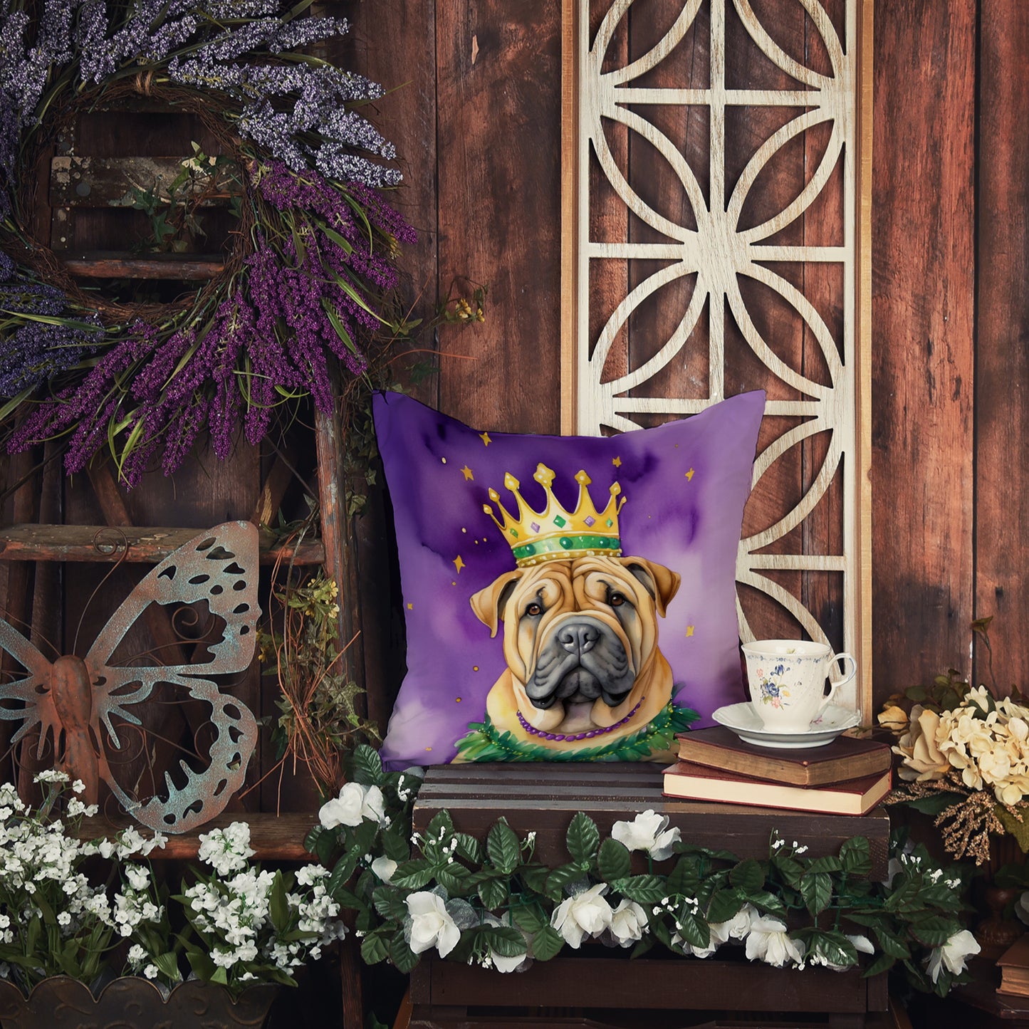 Shar Pei King of Mardi Gras Throw Pillow