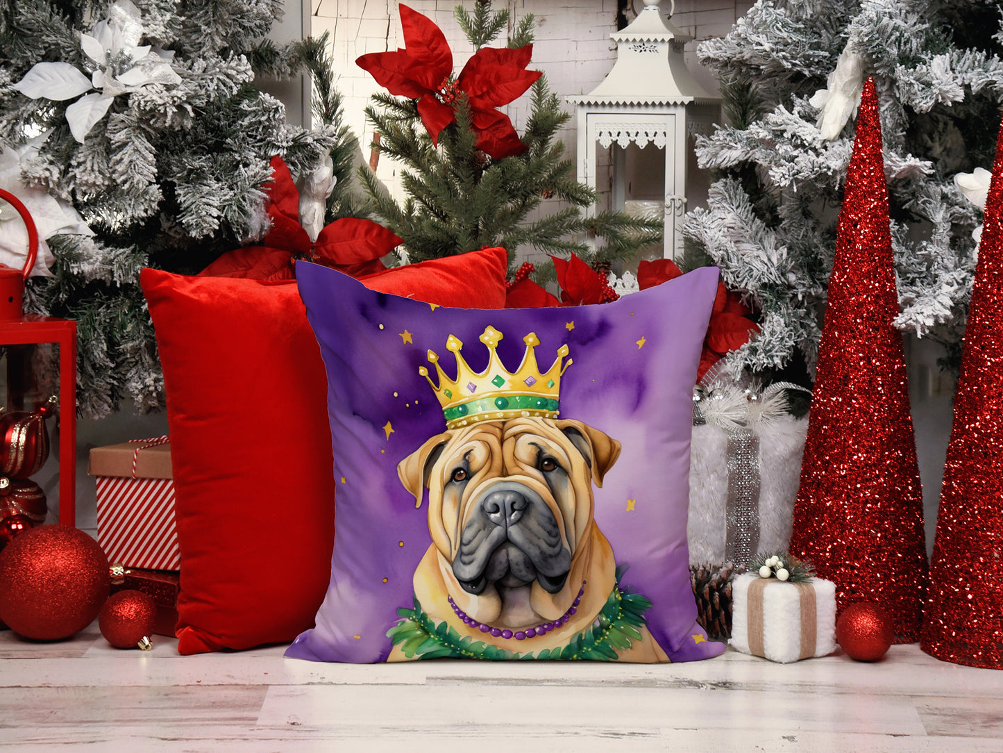 Shar Pei King of Mardi Gras Throw Pillow