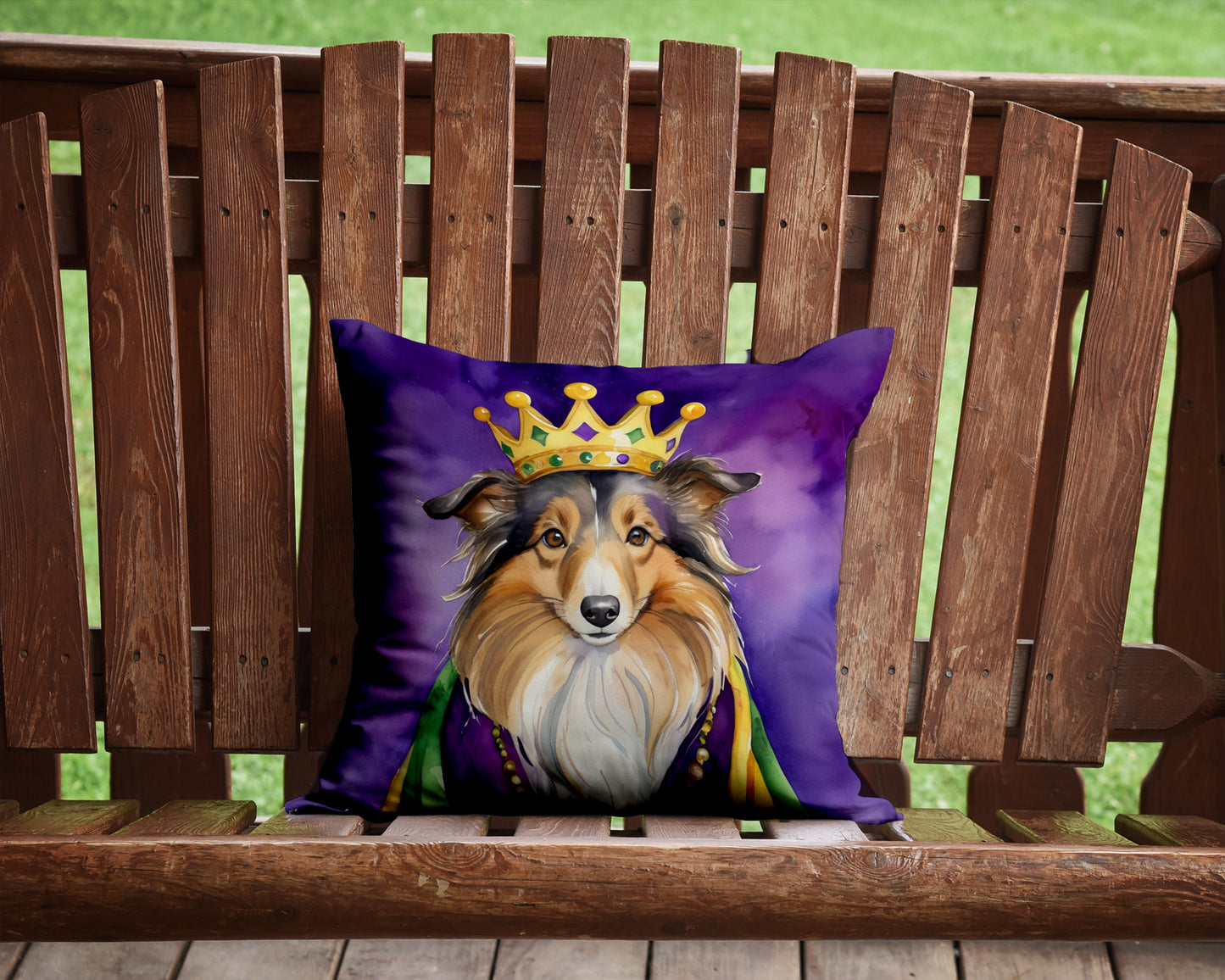 Sheltie King of Mardi Gras Throw Pillow