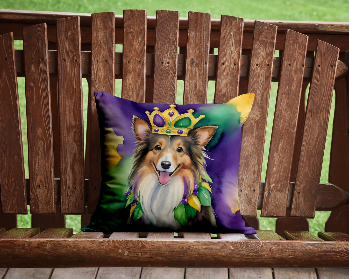 Sheltie King of Mardi Gras Throw Pillow