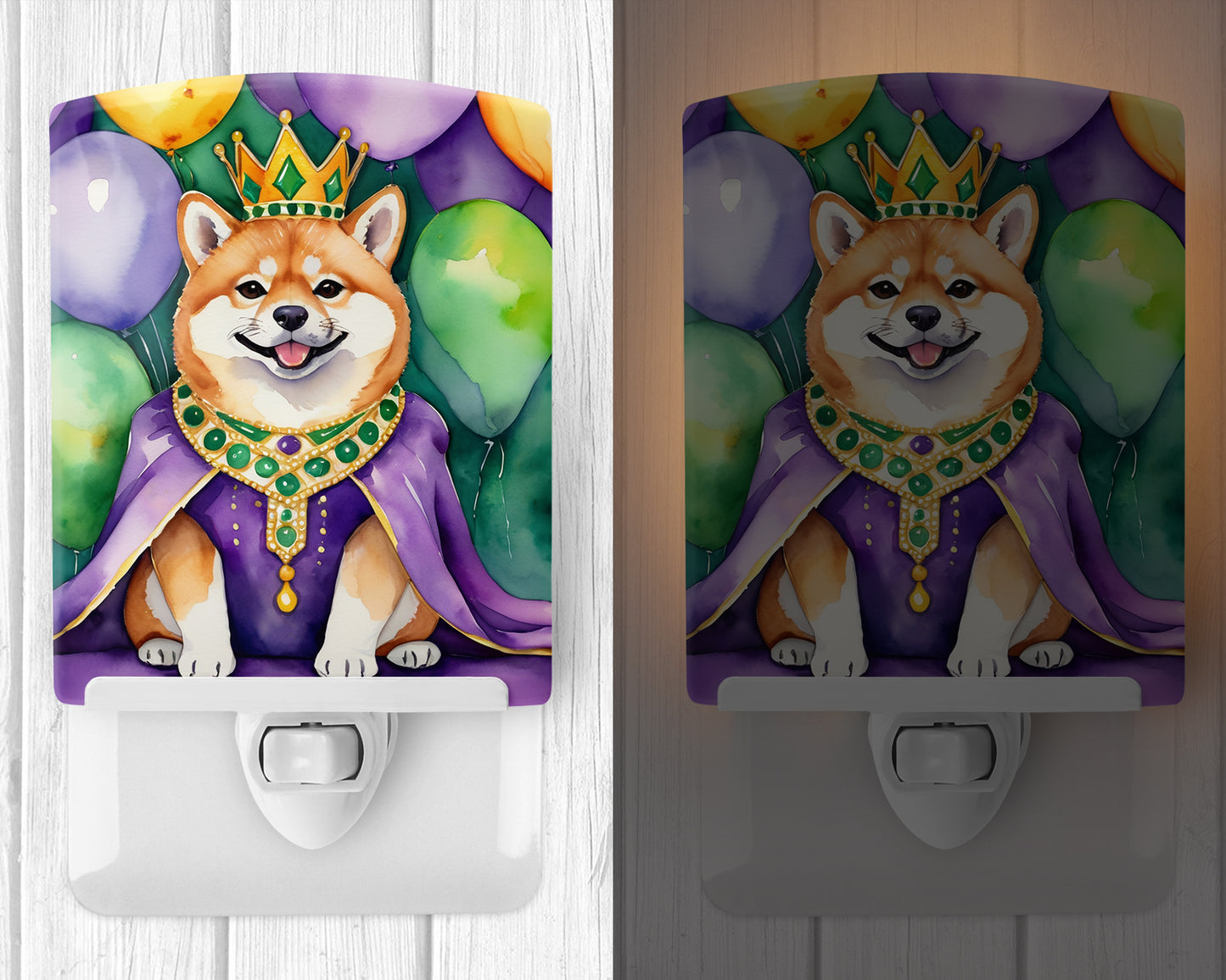 Shiba Inu King of Mardi Gras Ceramic Night Light