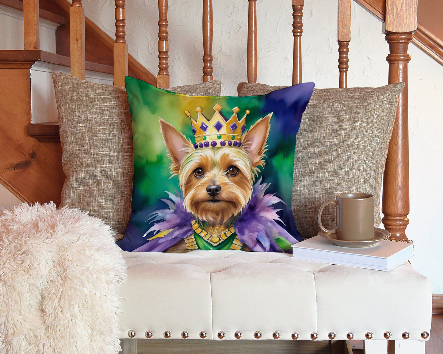 Silky Terrier King of Mardi Gras Throw Pillow