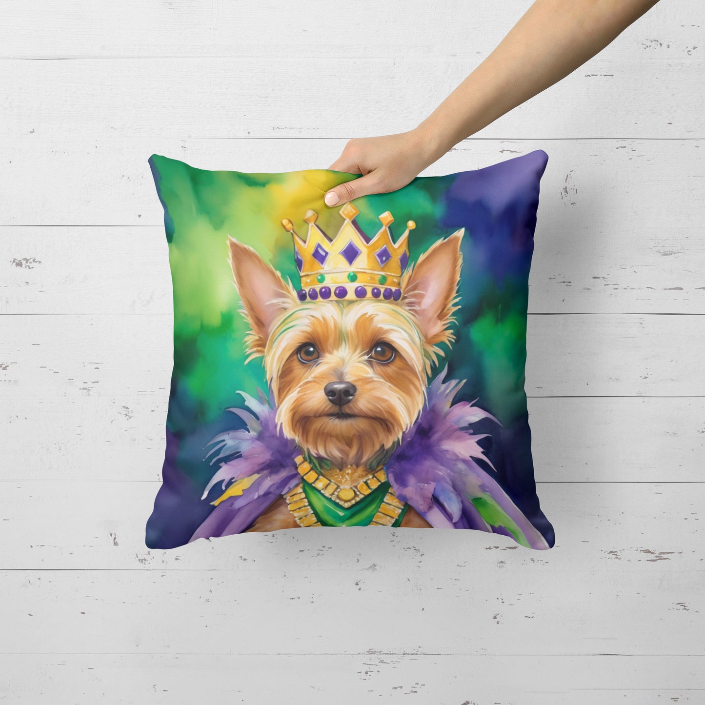 Silky Terrier King of Mardi Gras Throw Pillow