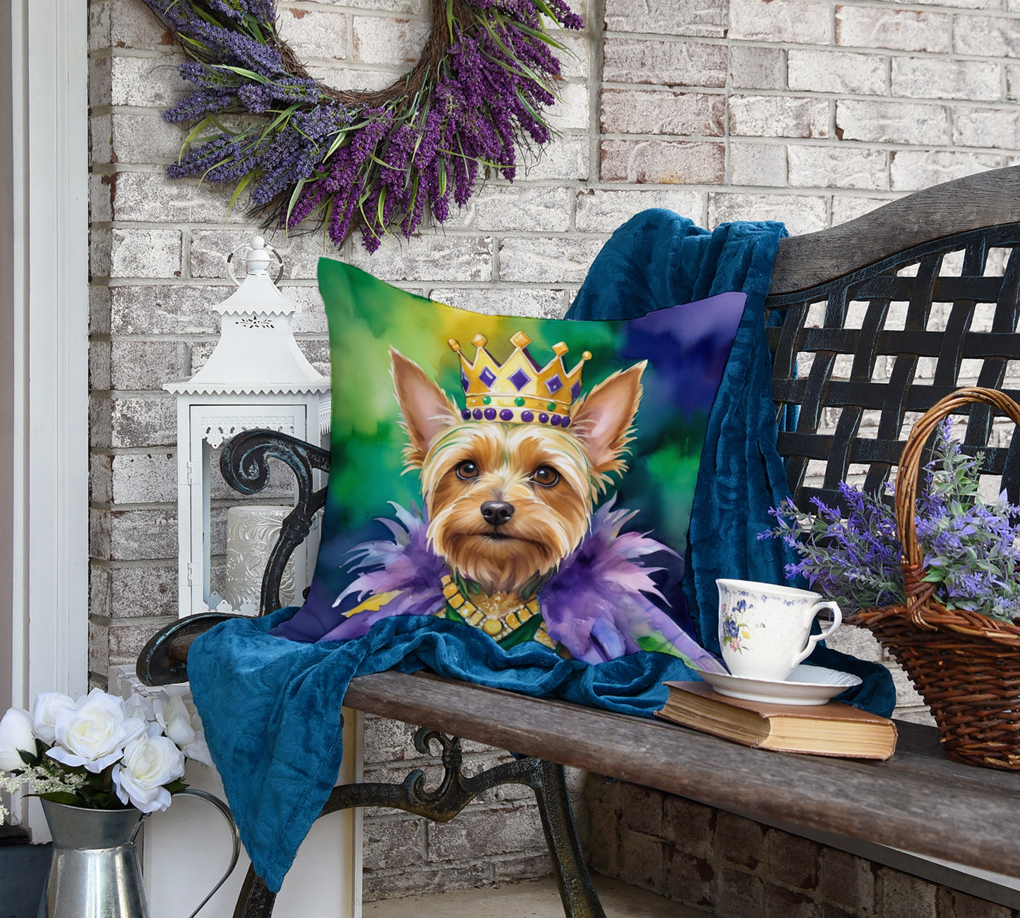 Silky Terrier King of Mardi Gras Throw Pillow