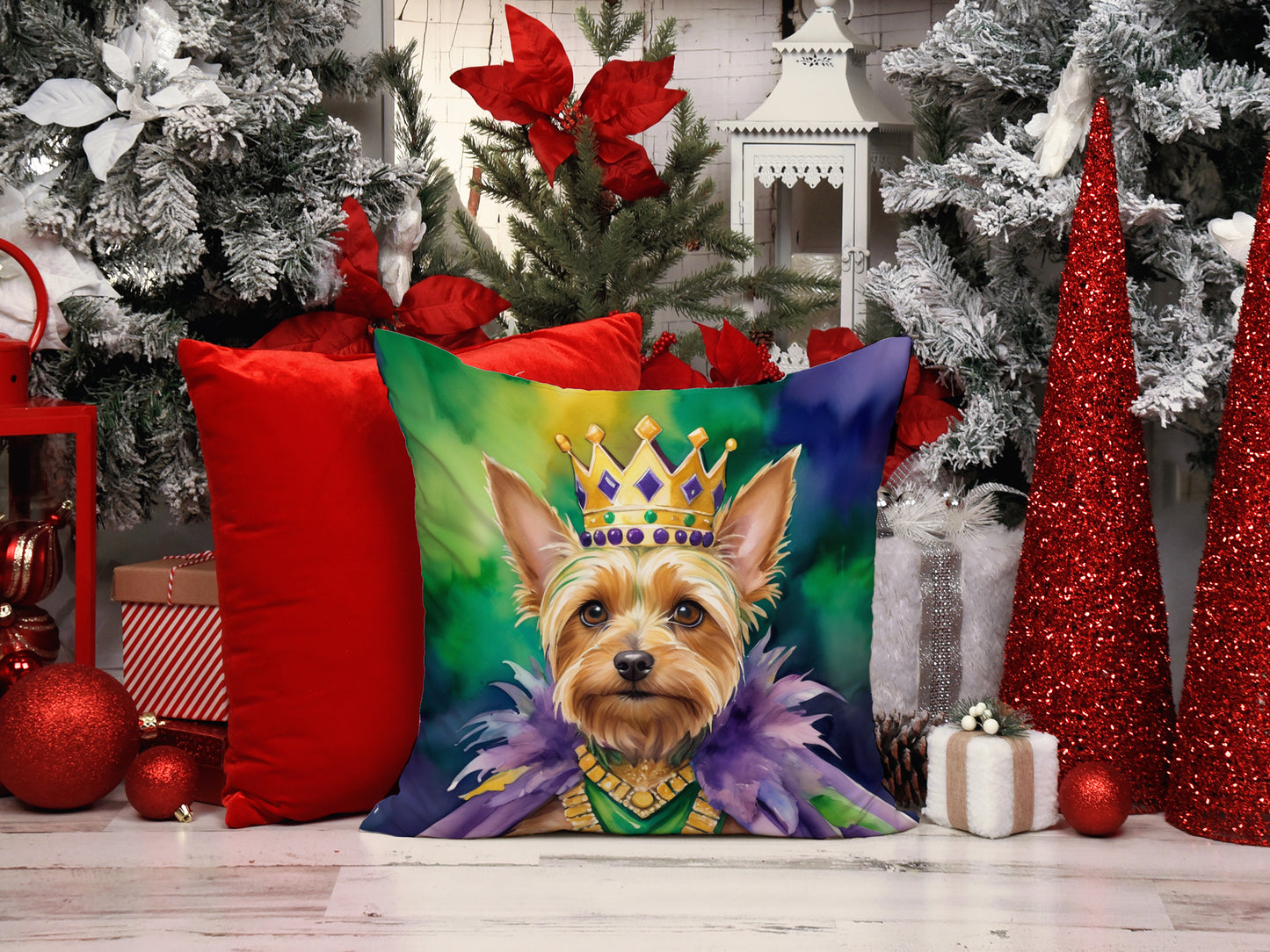 Silky Terrier King of Mardi Gras Throw Pillow