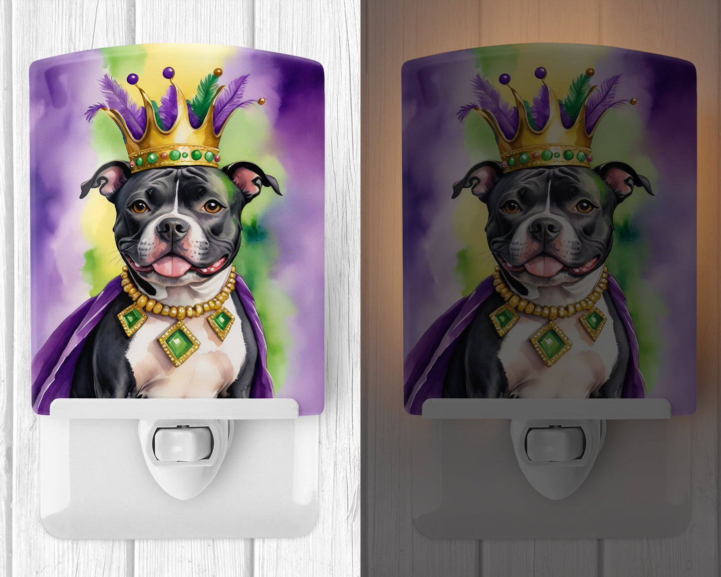 Staffordshire Bull Terrier King of Mardi Gras Ceramic Night Light