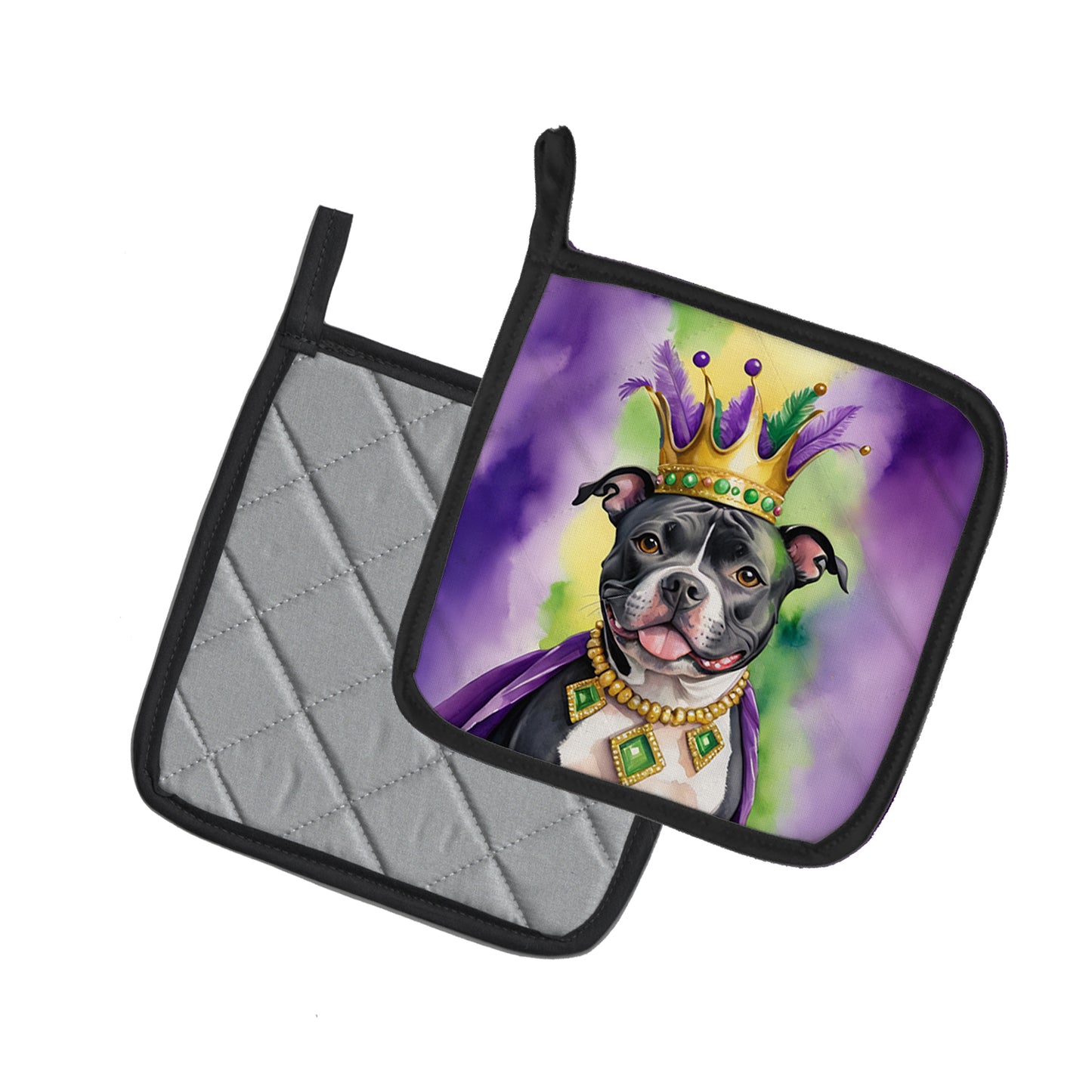 Staffordshire Bull Terrier King of Mardi Gras Pair of Pot Holders