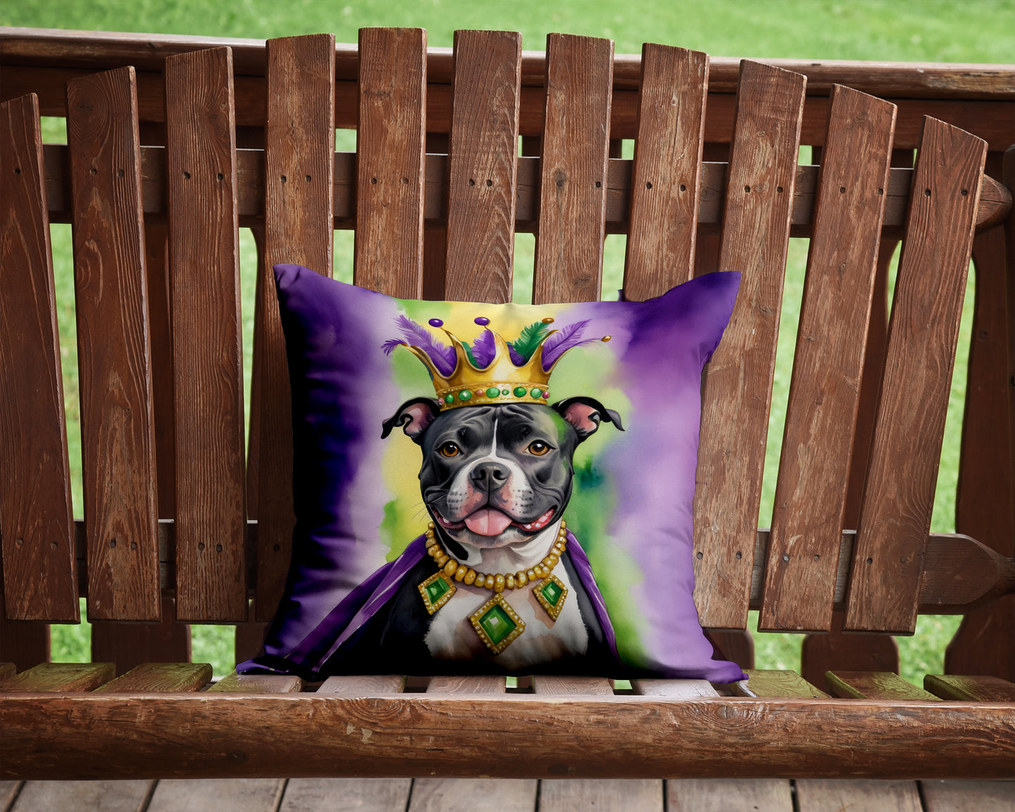 Staffordshire Bull Terrier King of Mardi Gras Throw Pillow